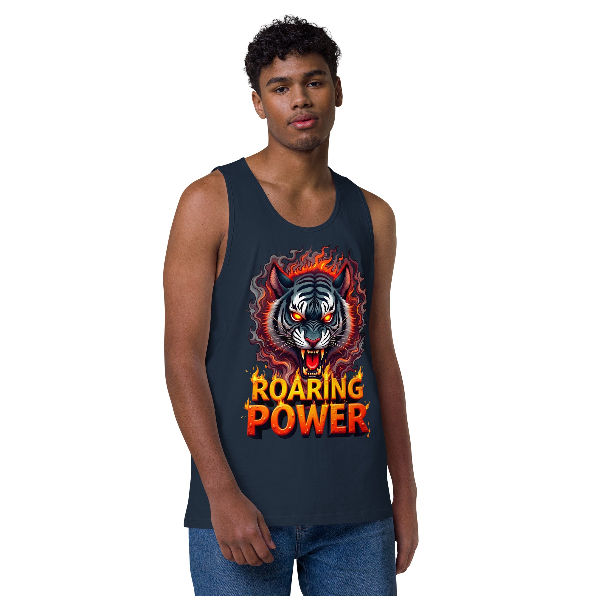 Men’s premium tank top - Roaring Power Tiger Tank – Fierce Premium Gym Beast Mode by printfluence.net