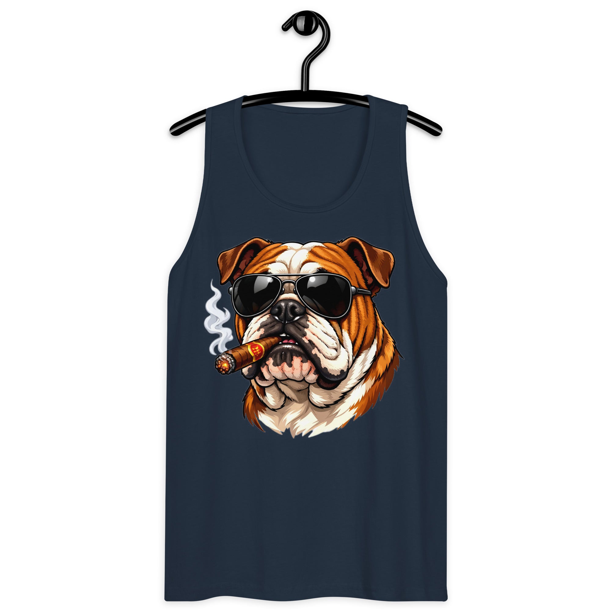 Men’s premium tank top - Cool Bulldog Boss - Aviator Shades & Cigar Premium Men's Tank Top by printfluence.net