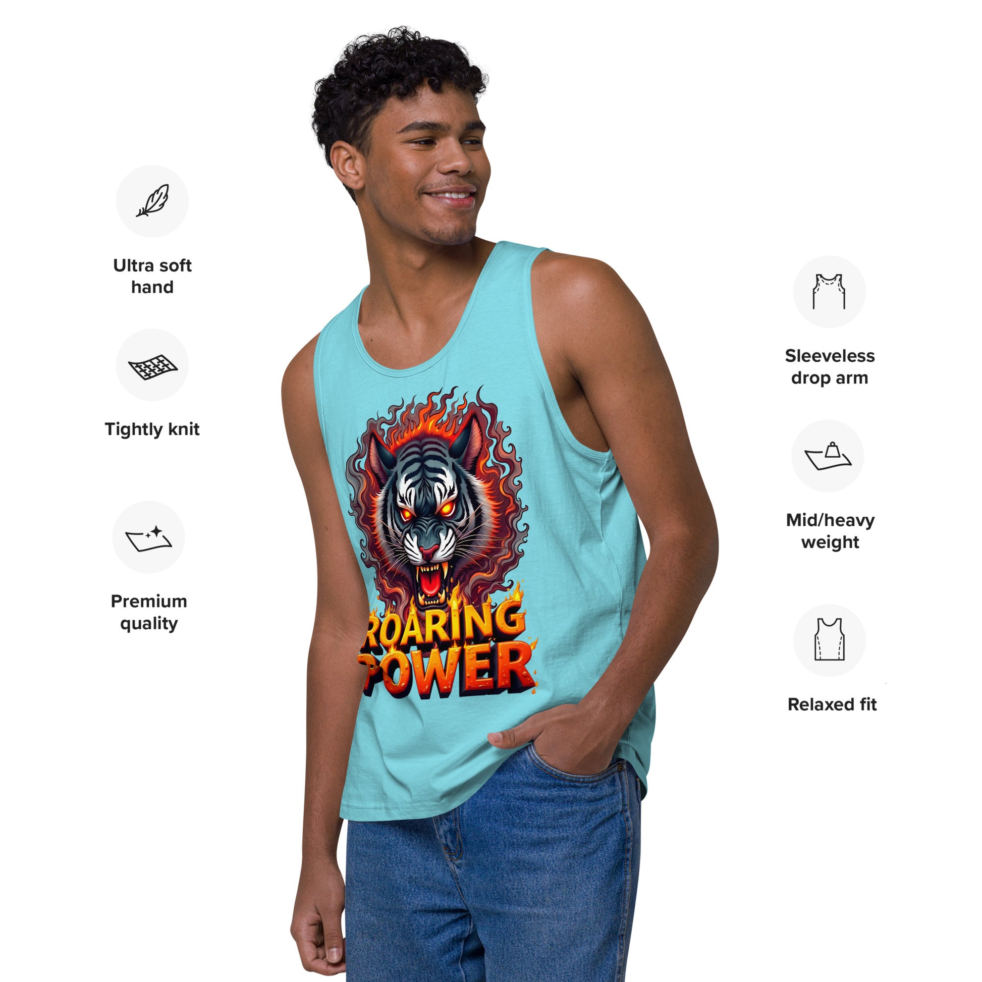Men’s premium tank top - Roaring Power Tiger Tank – Fierce Premium Gym Beast Mode by printfluence.net