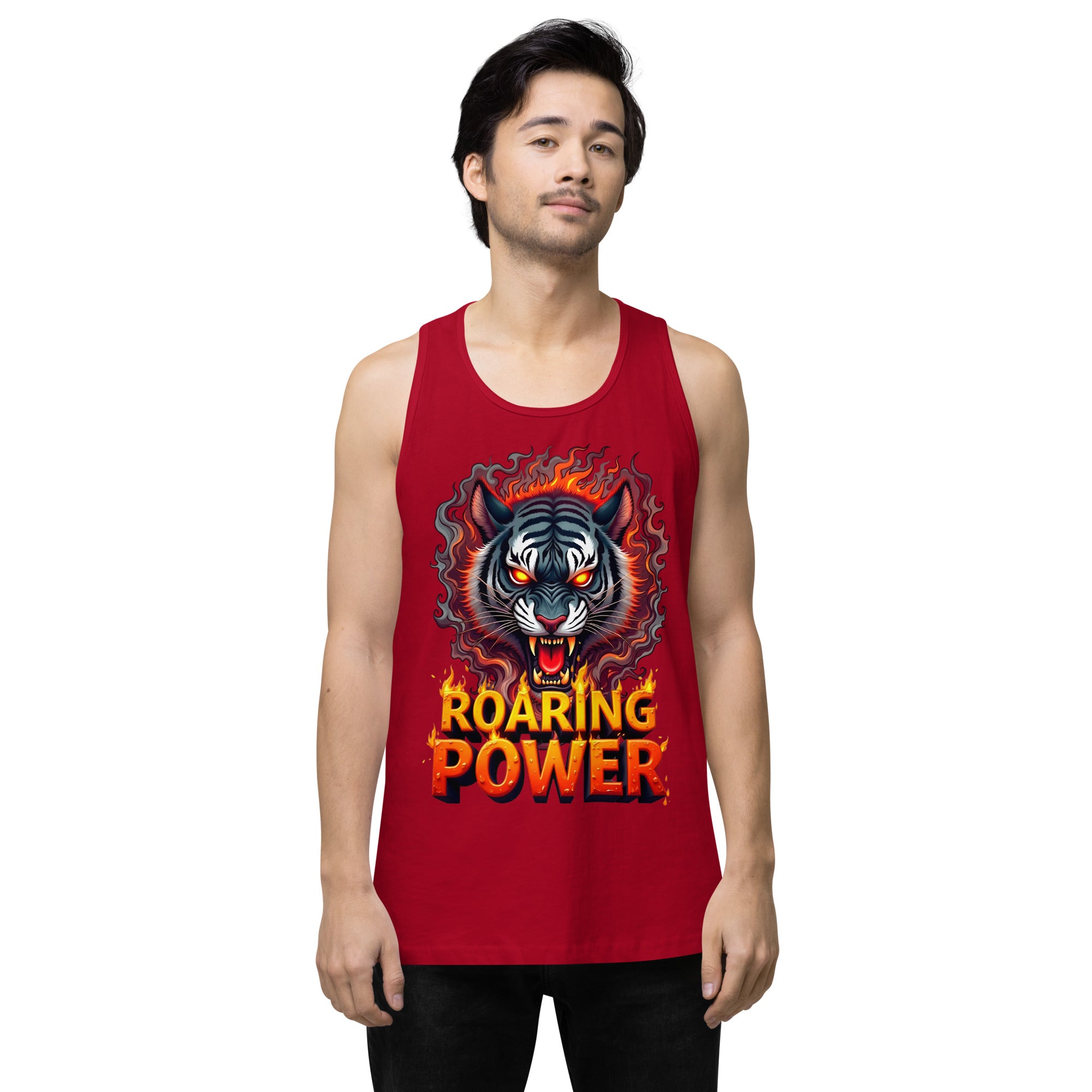 Men’s premium tank top - Roaring Power Tiger Tank – Fierce Premium Gym Beast Mode by printfluence.net