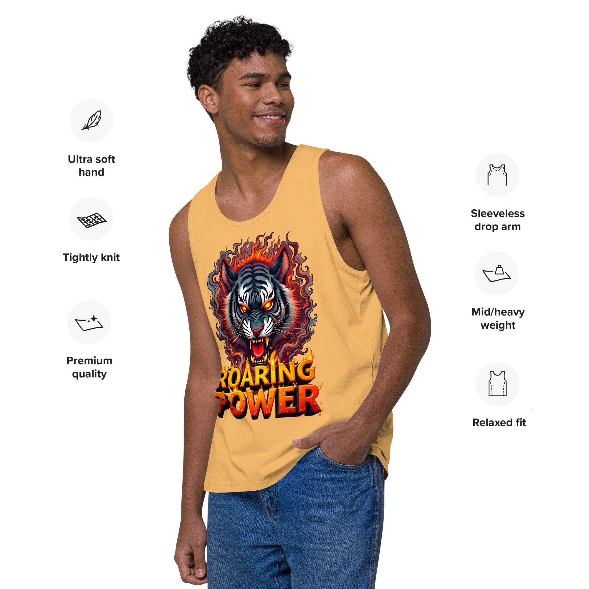 Men’s premium tank top - Roaring Power Tiger Tank – Fierce Premium Gym Beast Mode by printfluence.net