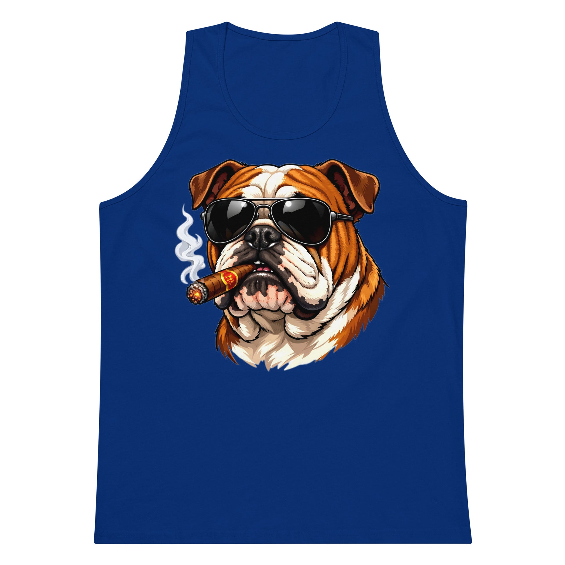 Men’s premium tank top - Cool Bulldog Boss - Aviator Shades & Cigar Premium Men's Tank Top by printfluence.net