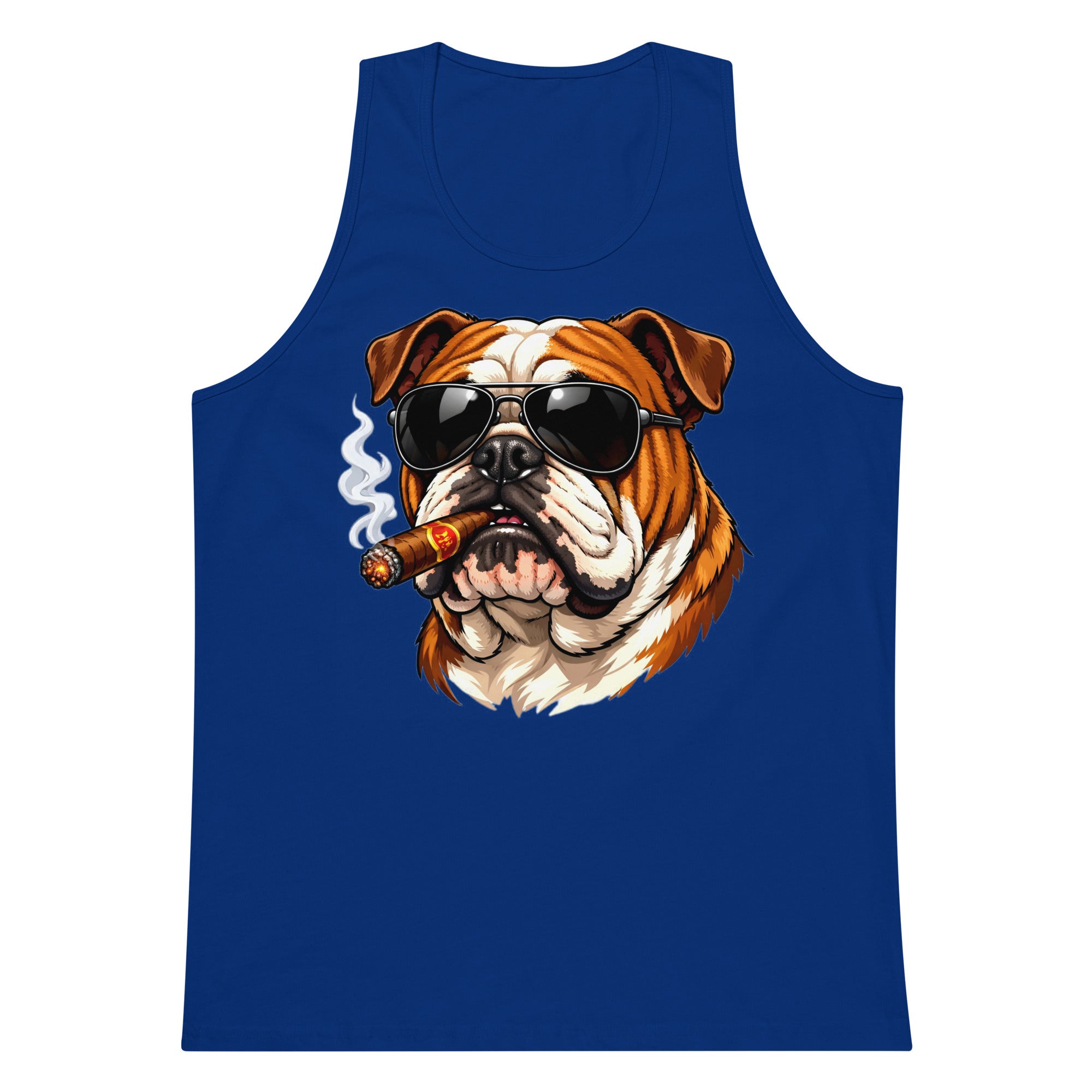Men’s premium tank top - Cool Bulldog Boss - Aviator Shades & Cigar Premium Men's Tank Top by printfluence.net