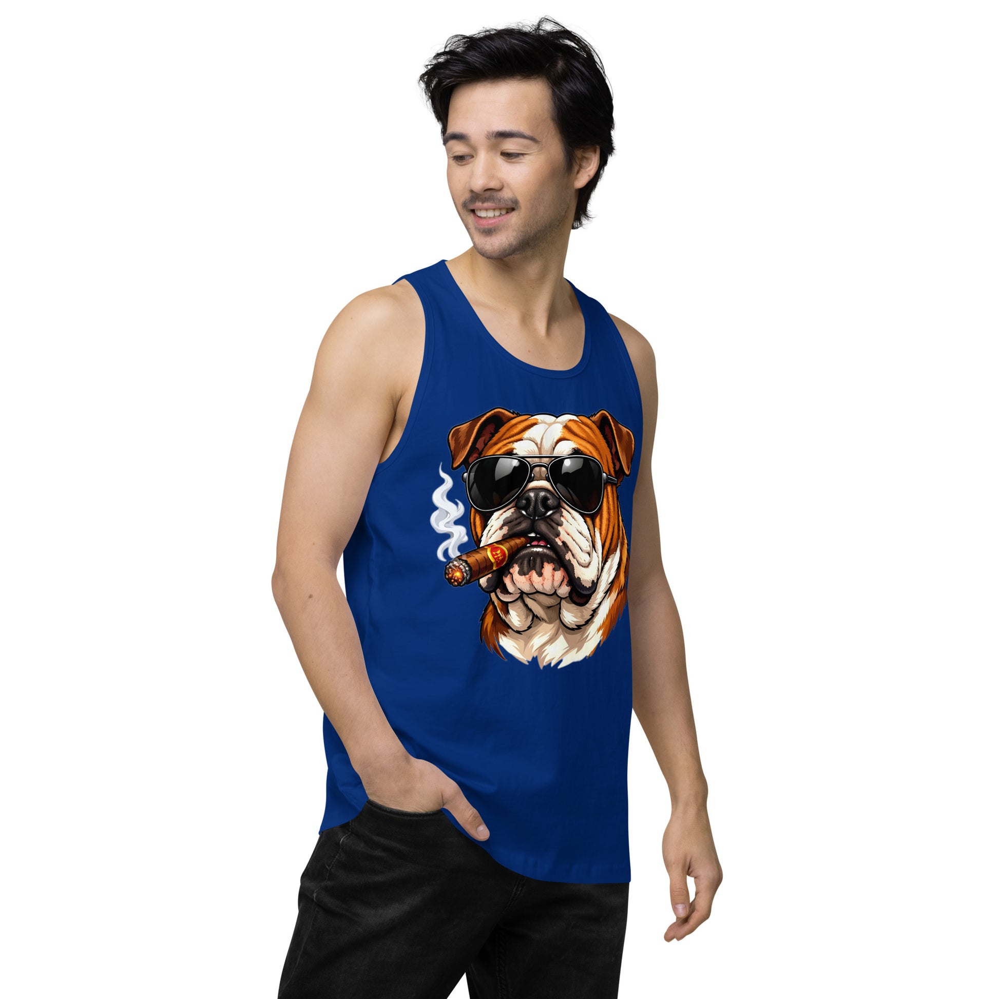 Men’s premium tank top - Cool Bulldog Boss - Aviator Shades & Cigar Premium Men's Tank Top by printfluence.net