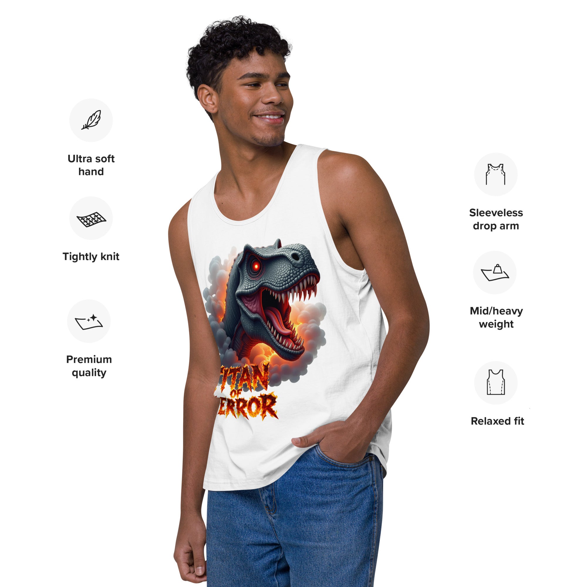 Men’s premium tank top - Titan of Terror Men's Premium Tank – Primal Power for Elite Dominators by printfluence.net