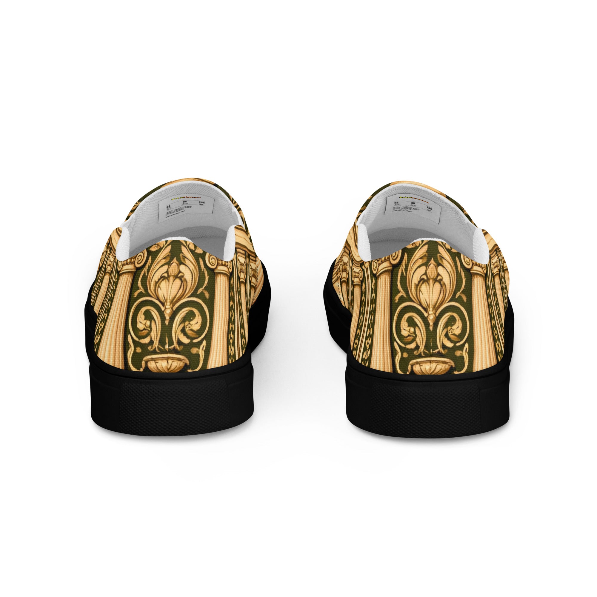 Men’s slip-on canvas shoes - Neoclassical Columns Slip-On Canvas Shoes – Elegant Gold Greek Pattern Men’s by printfluence.net