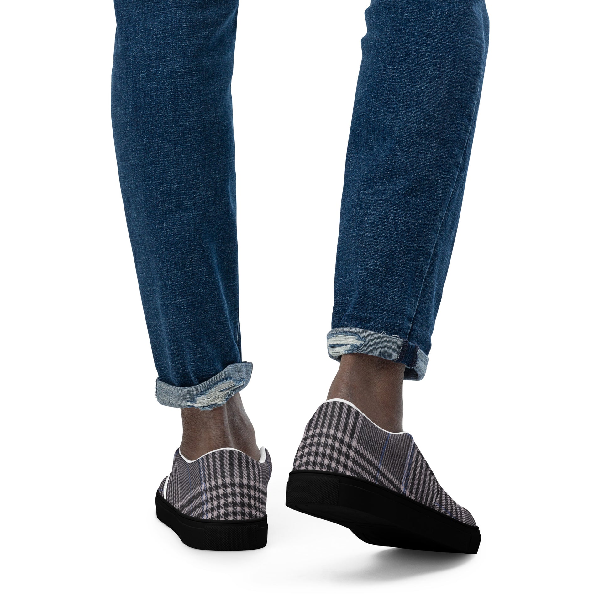 Men’s slip-on canvas shoes - Urban Heritage: Classic Grey Plaid Men’s Slip-On Canvas Shoes 👞✨ by printfluence.net