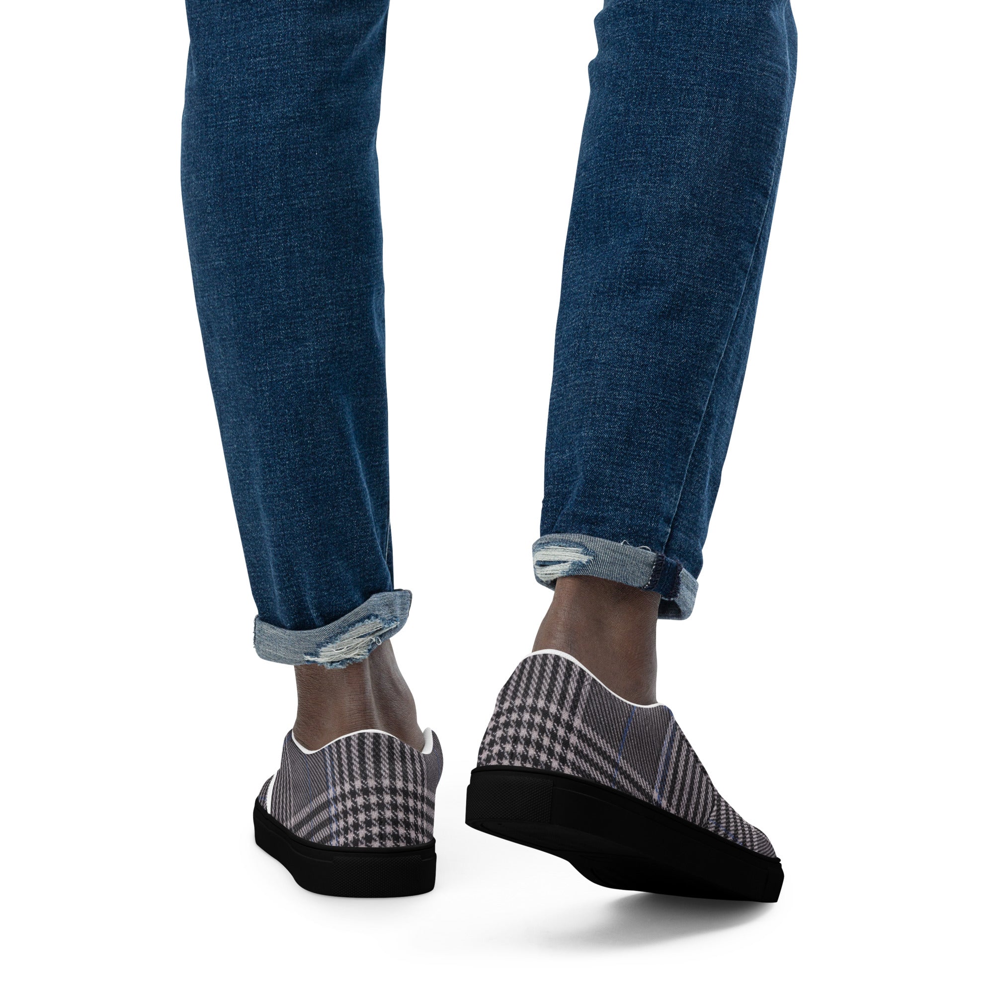 Men’s slip-on canvas shoes - Urban Heritage: Classic Grey Plaid Men’s Slip-On Canvas Shoes 👞✨ by printfluence.net