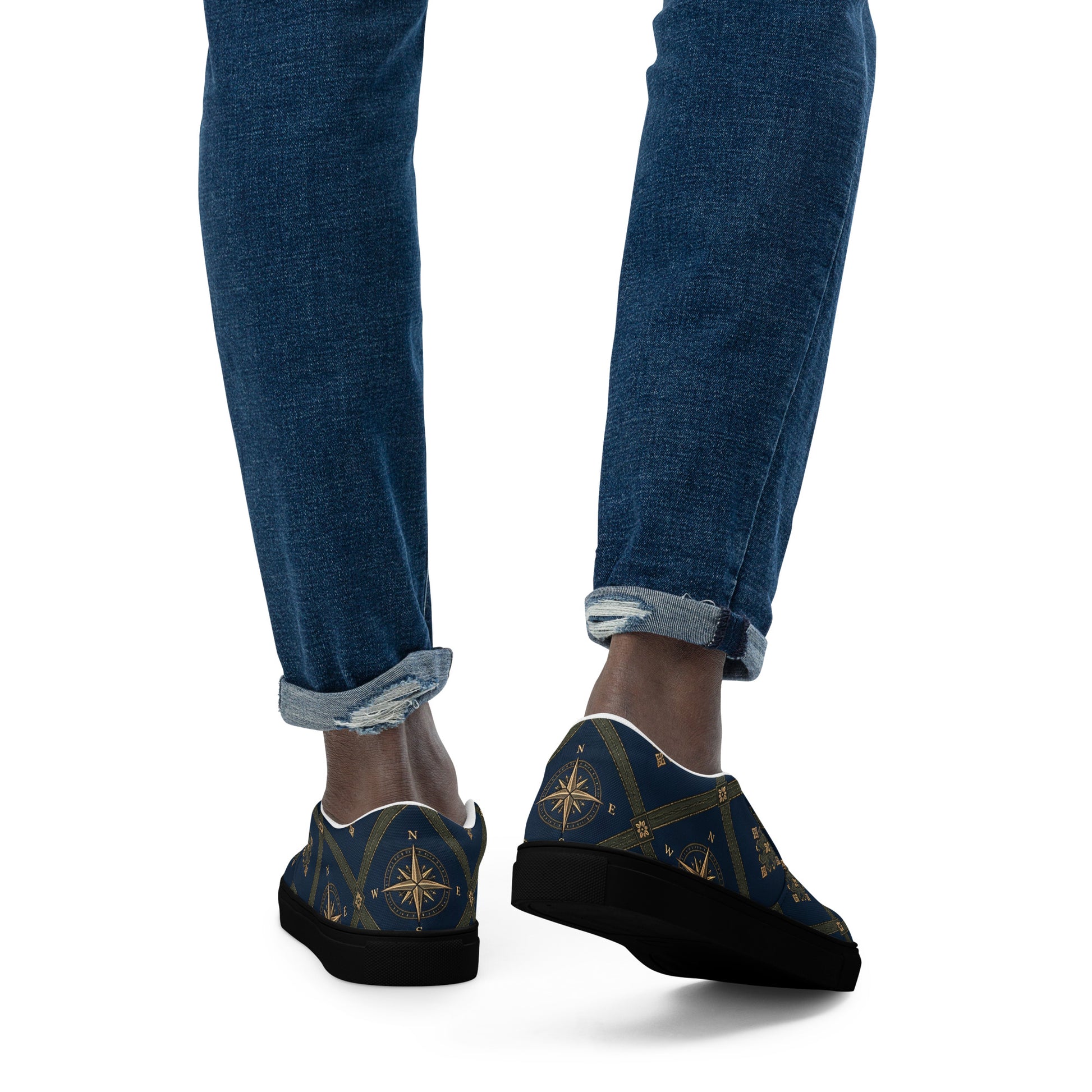 Men’s slip-on canvas shoes - Monochrome Majesty: Men’s Slip-On Canvas Shoes - Classic Black & White Paisley Art by printfluence.net