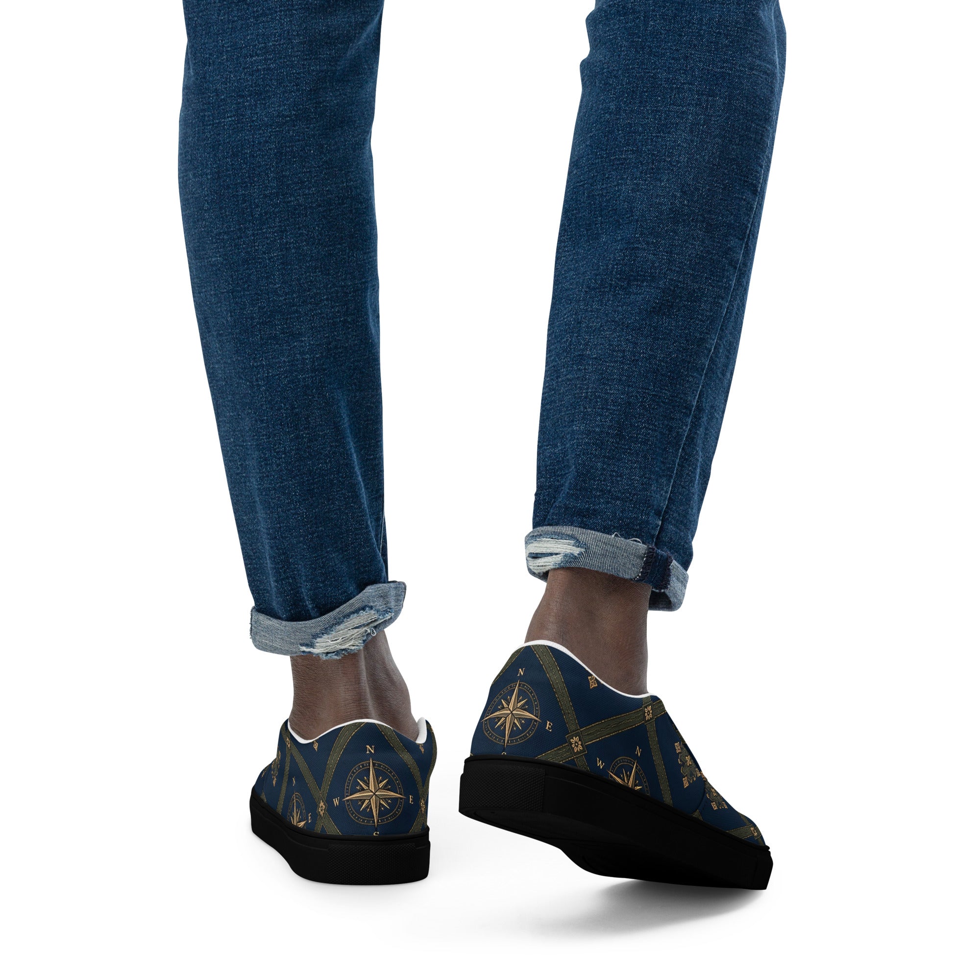 Men’s slip-on canvas shoes - Monochrome Majesty: Men’s Slip-On Canvas Shoes - Classic Black & White Paisley Art by printfluence.net