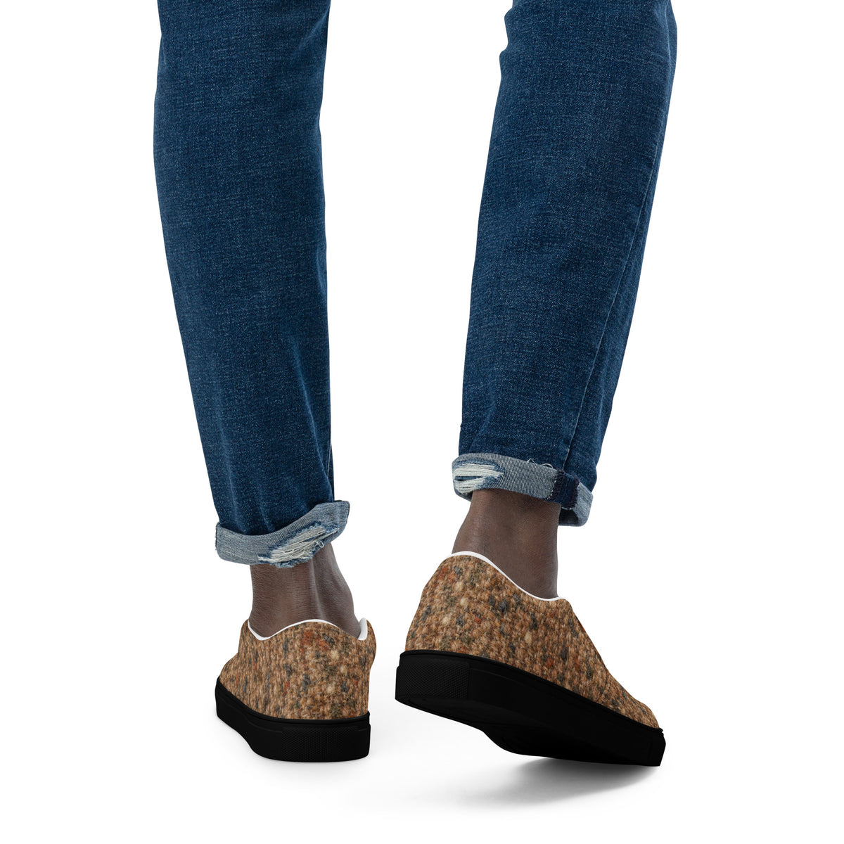 Heritage Bloom Lovers | Men’s Slip-On Canvas Shoes — Classic Brown Donegal Tweed Wool Textured Pattern by printfluence