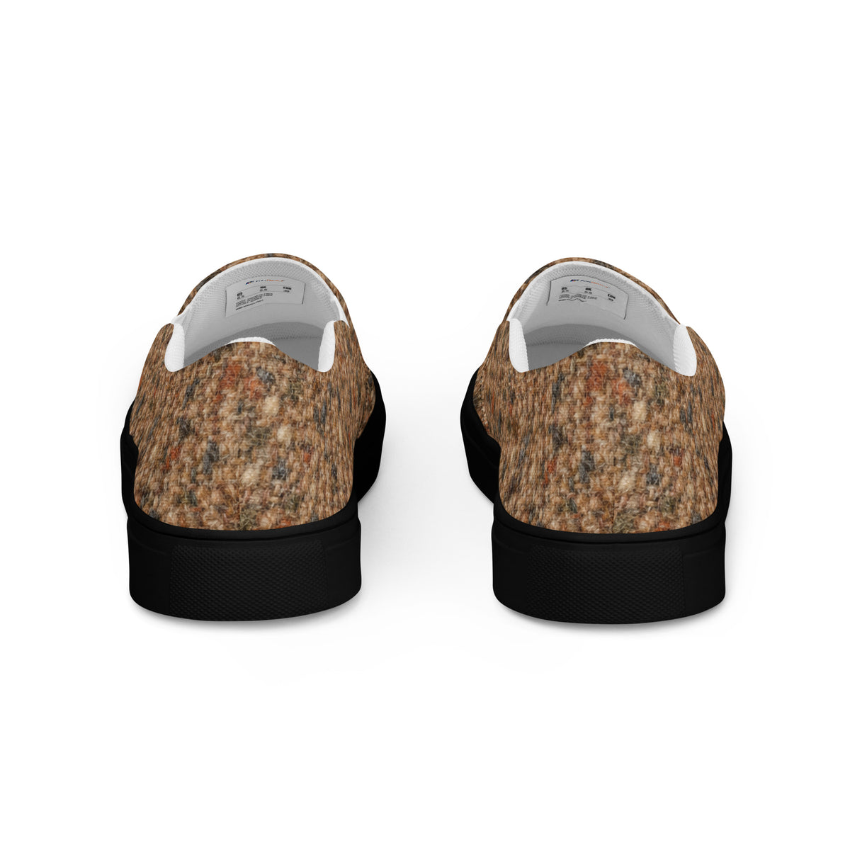 Heritage Bloom Lovers | Men’s Slip-On Canvas Shoes — Classic Brown Donegal Tweed Wool Textured Pattern by printfluence