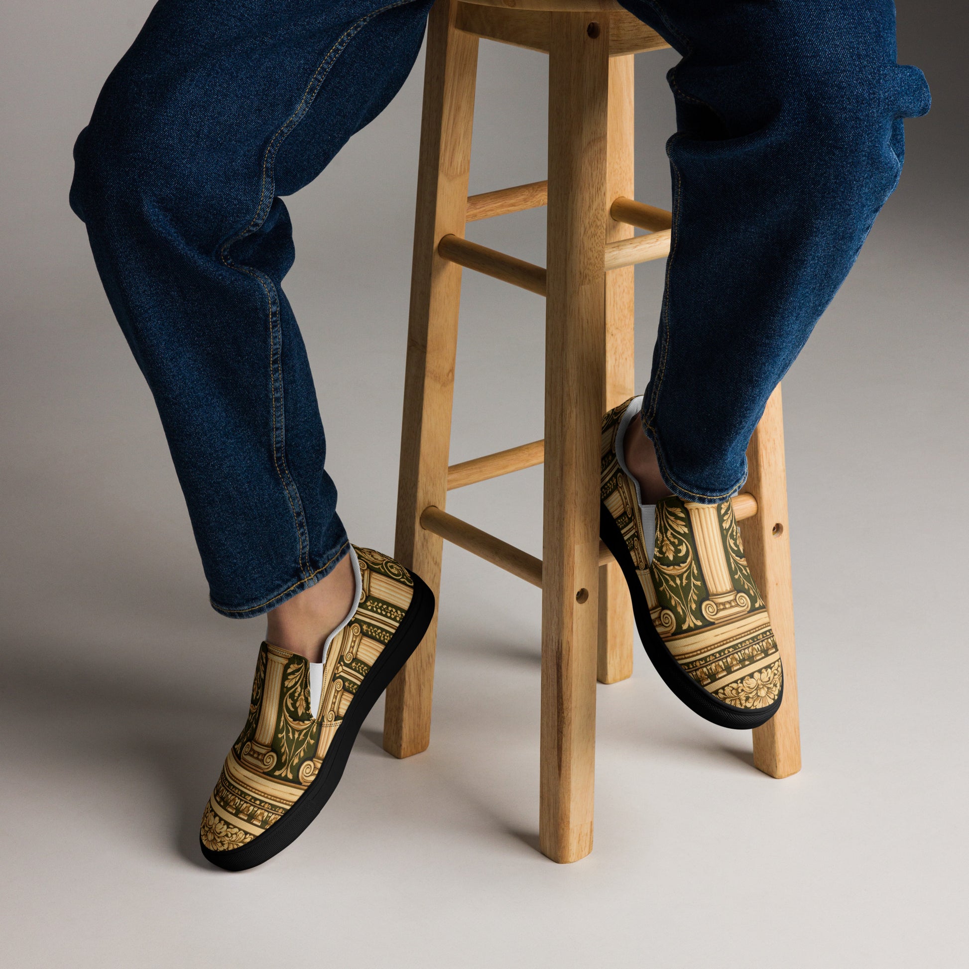 Men’s slip-on canvas shoes - Neoclassical Columns Slip-On Canvas Shoes – Elegant Gold Greek Pattern Men’s by printfluence.net