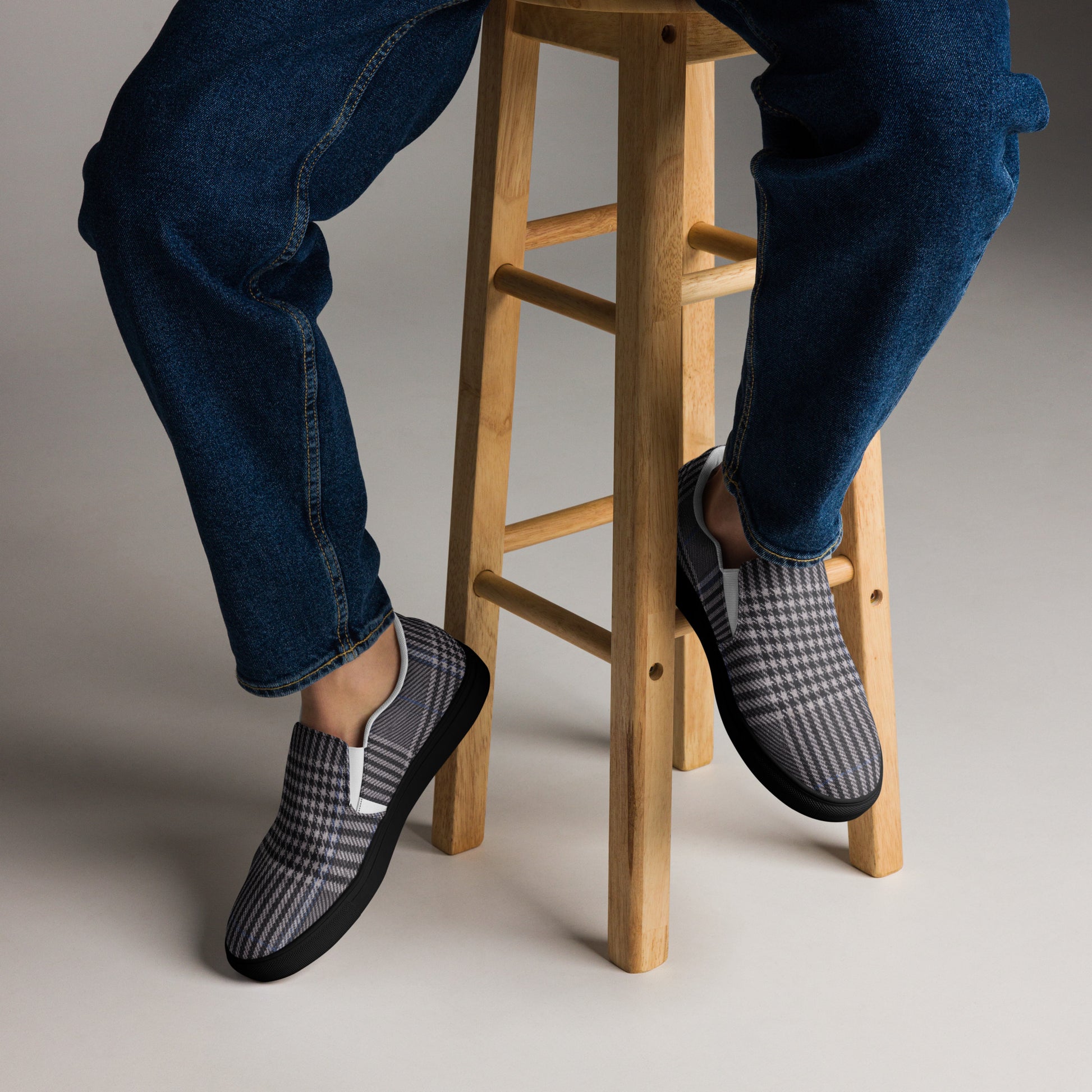 Men’s slip-on canvas shoes - Urban Heritage: Classic Grey Plaid Men’s Slip-On Canvas Shoes 👞✨ by printfluence.net