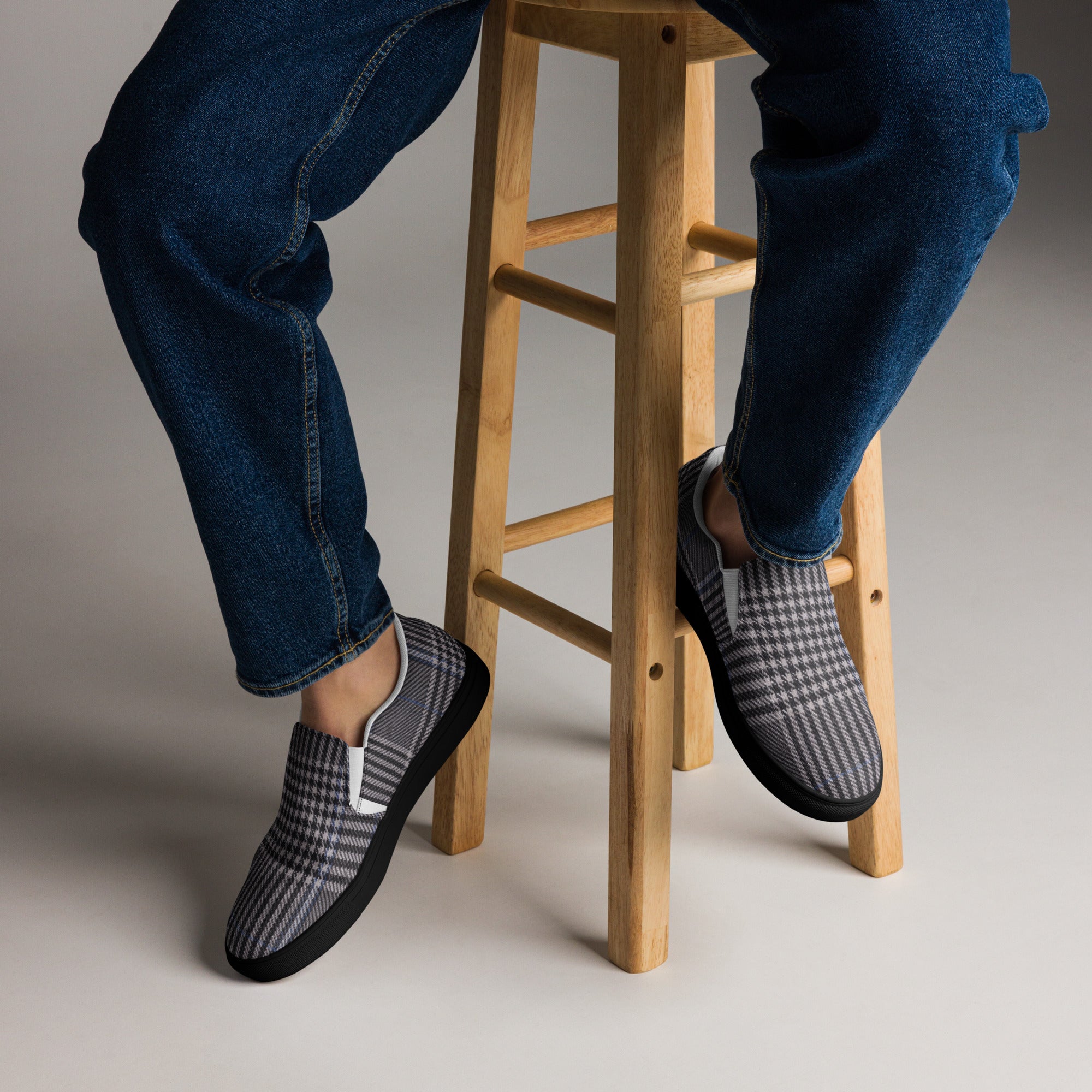 Men’s slip-on canvas shoes - Urban Heritage: Classic Grey Plaid Men’s Slip-On Canvas Shoes 👞✨ by printfluence.net