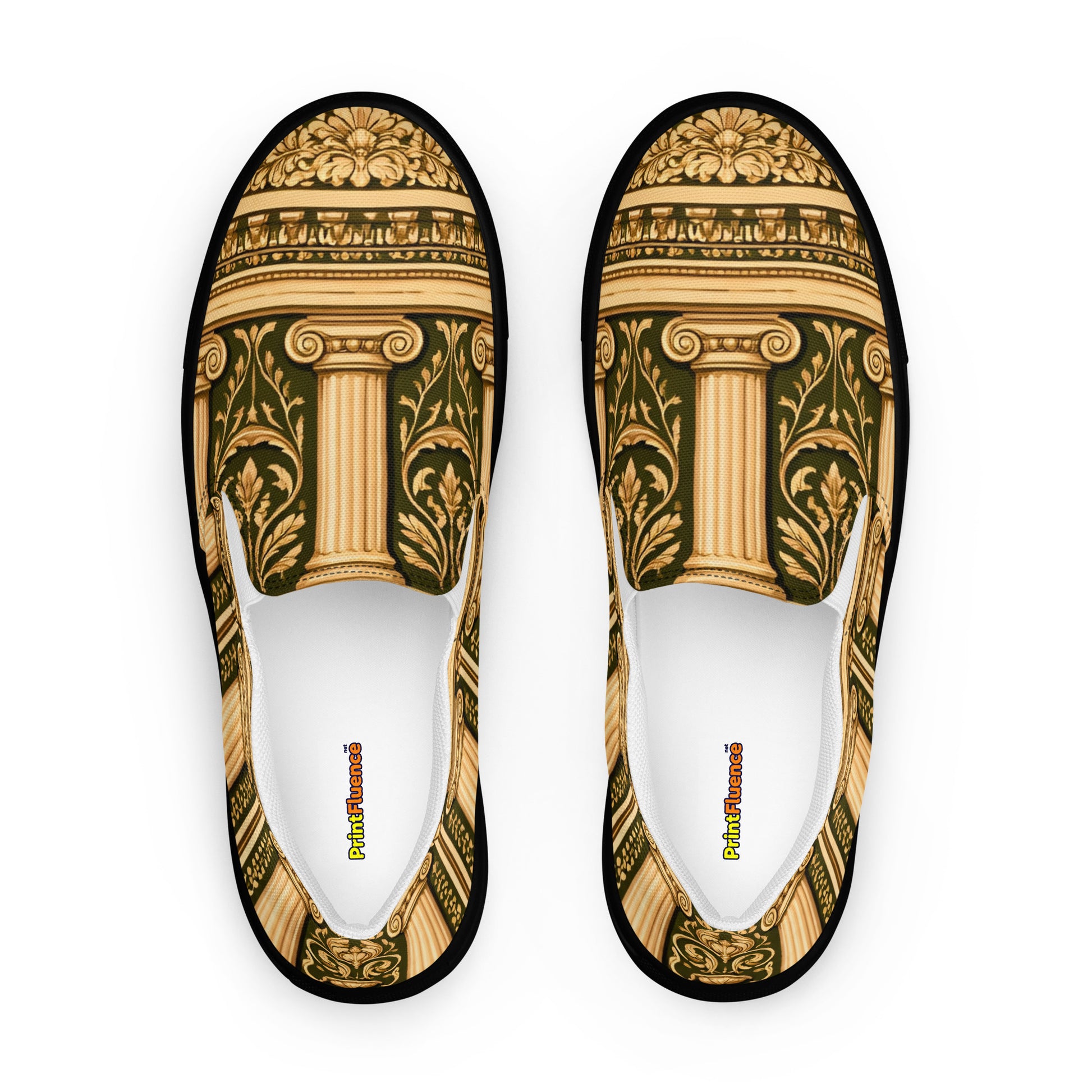 Men’s slip-on canvas shoes - Neoclassical Columns Slip-On Canvas Shoes – Elegant Gold Greek Pattern Men’s by printfluence.net