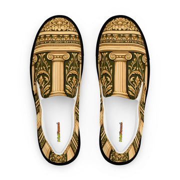 Men’s slip-on canvas shoes - Neoclassical Columns Slip-On Canvas Shoes – Elegant Gold Greek Pattern Men’s by printfluence.net