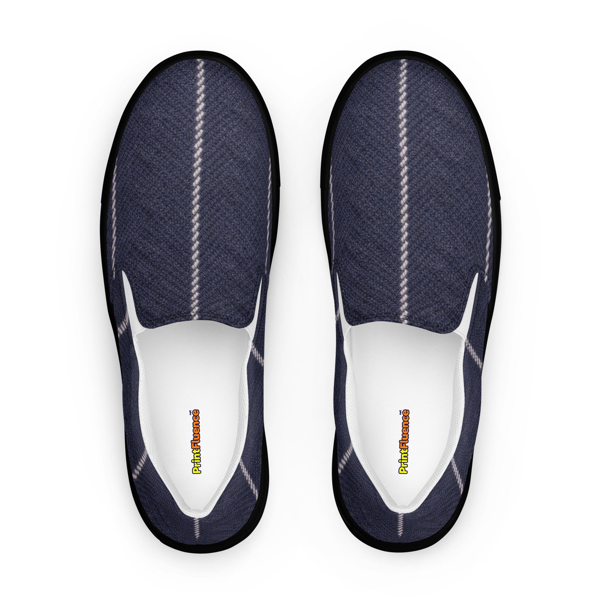Men’s slip-on canvas shoes - Navy Pinstripe Slip-On Canvas Shoes – Men's Classic Casual Sneakers by printfluence.net