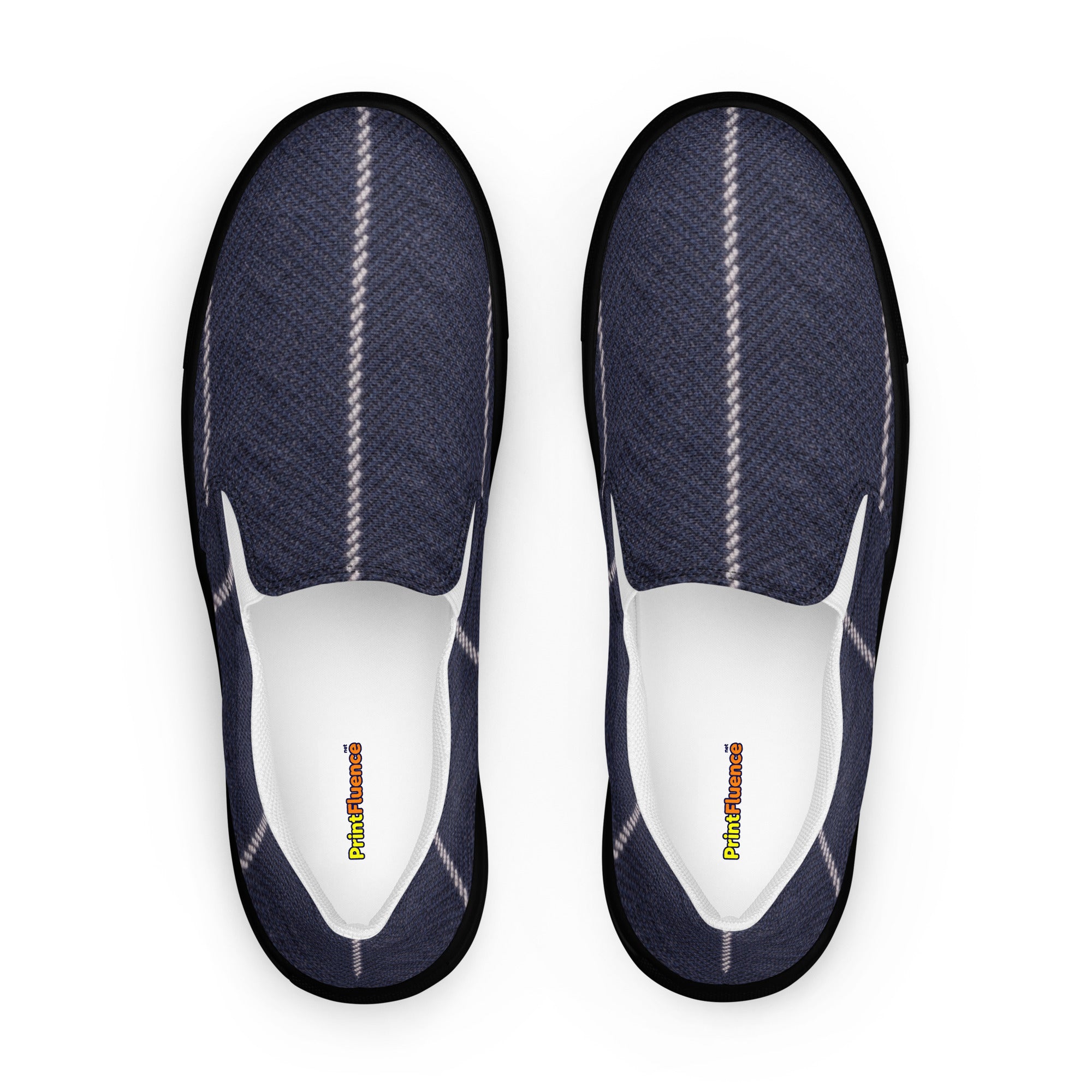 Men’s slip-on canvas shoes - Navy Pinstripe Slip-On Canvas Shoes – Men's Classic Casual Sneakers by printfluence.net