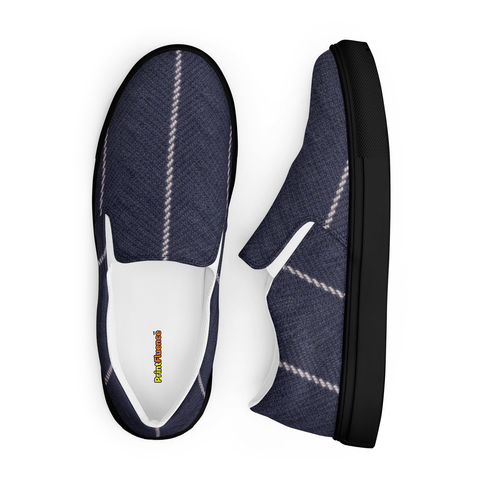 Men’s slip-on canvas shoes - Navy Pinstripe Slip-On Canvas Shoes – Men's Classic Casual Sneakers by printfluence.net