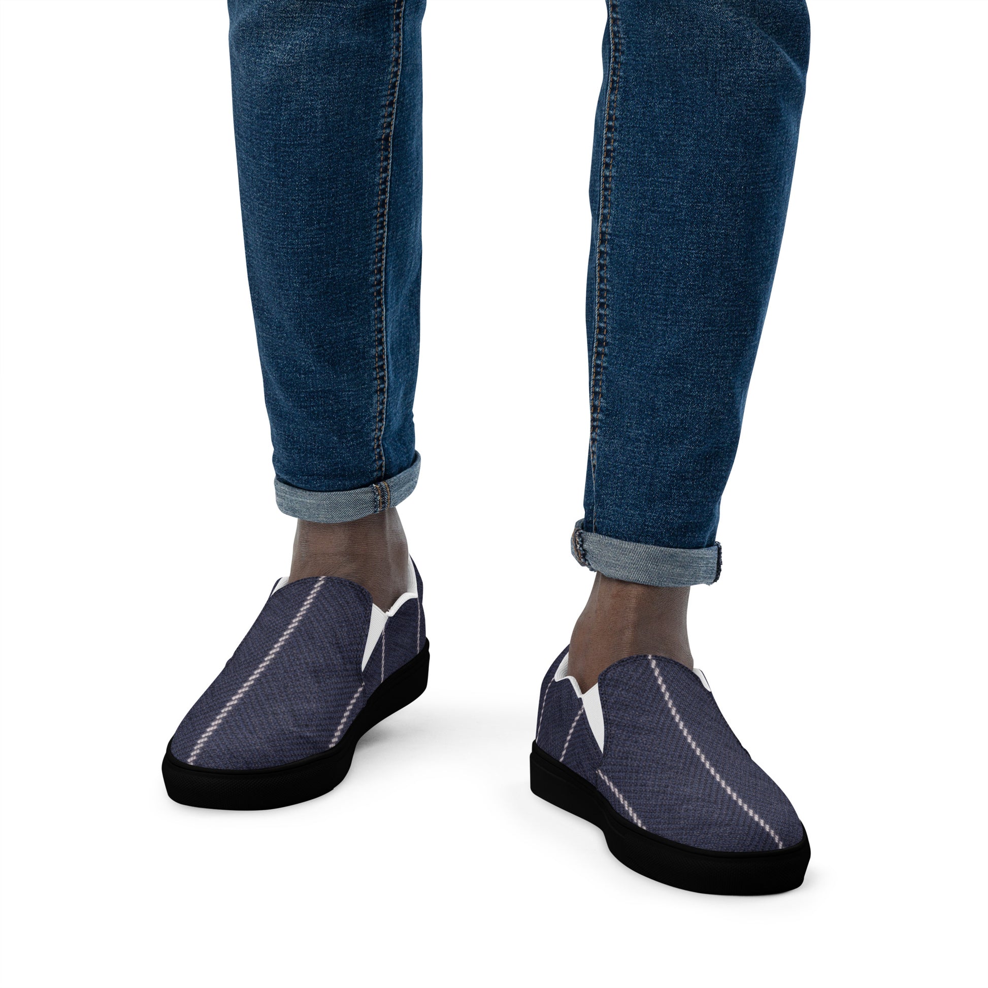 Men’s slip-on canvas shoes - Navy Pinstripe Slip-On Canvas Shoes – Men's Classic Casual Sneakers by printfluence.net