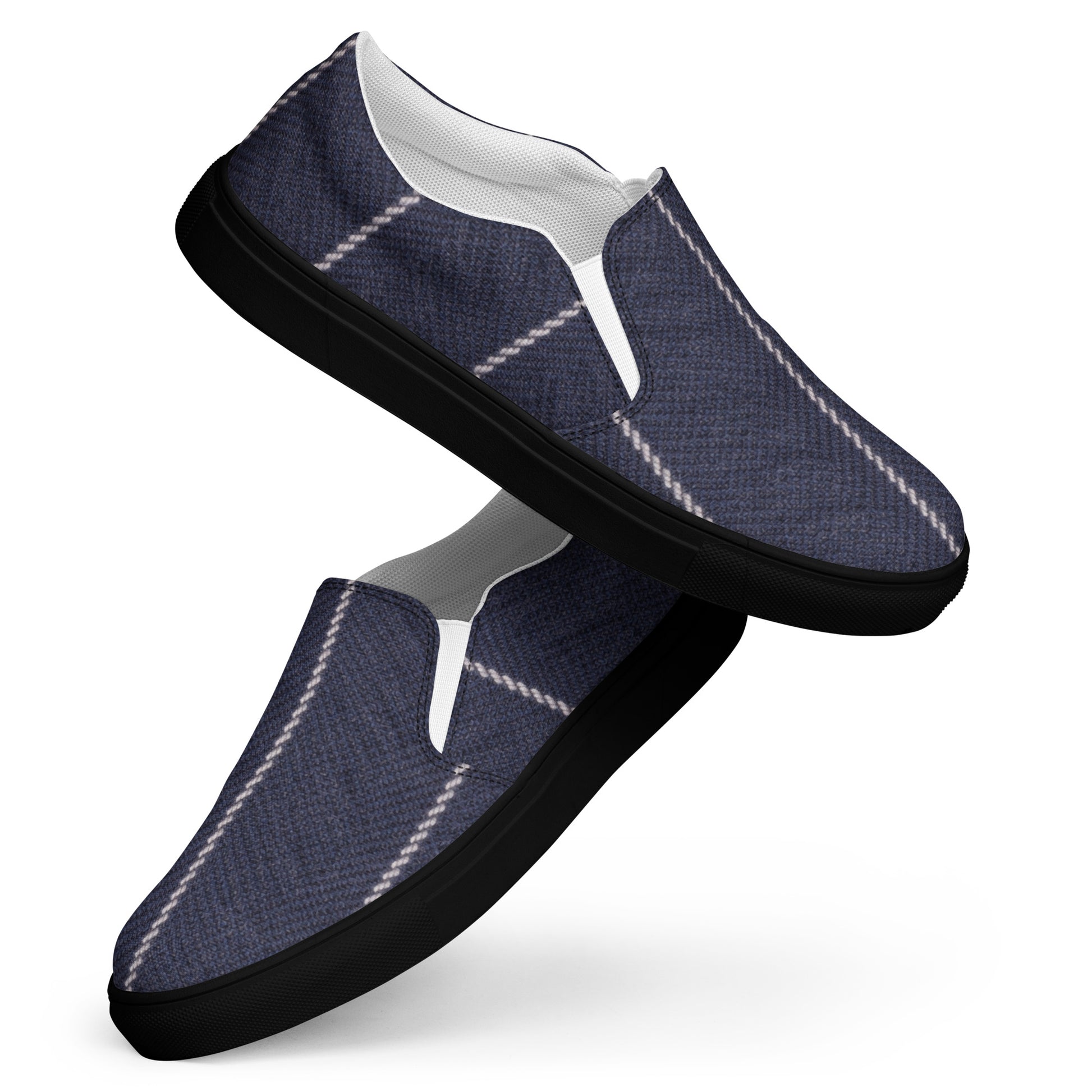 Men’s slip-on canvas shoes - Navy Pinstripe Slip-On Canvas Shoes – Men's Classic Casual Sneakers by printfluence.net