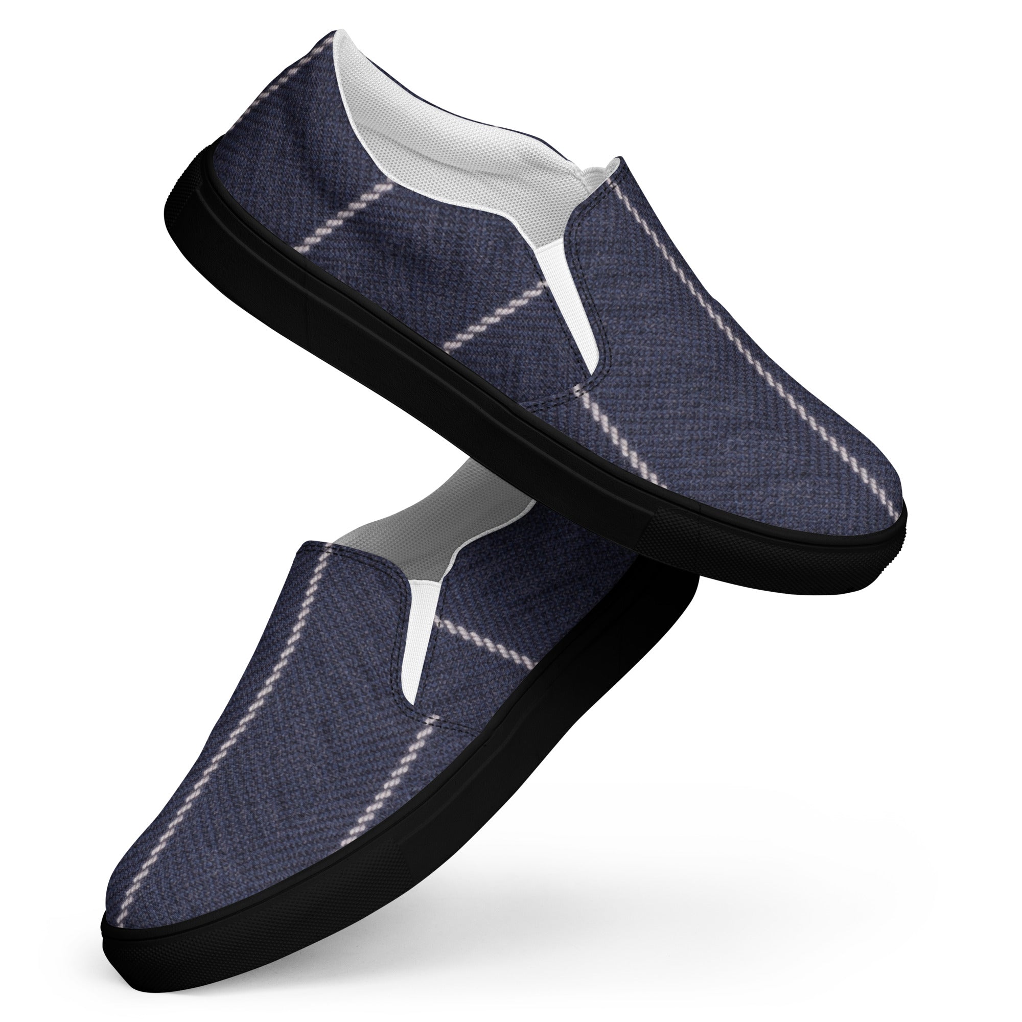 Men’s slip-on canvas shoes - Navy Pinstripe Slip-On Canvas Shoes – Men's Classic Casual Sneakers by printfluence.net