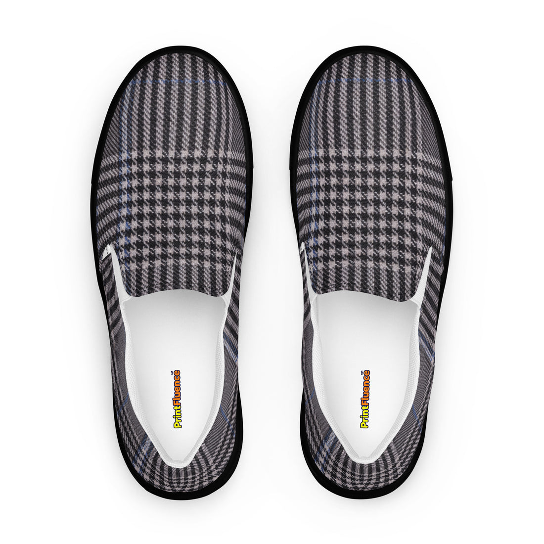 Men’s slip-on canvas shoes - Urban Heritage: Classic Grey Plaid Men’s Slip-On Canvas Shoes 👞✨ by printfluence.net