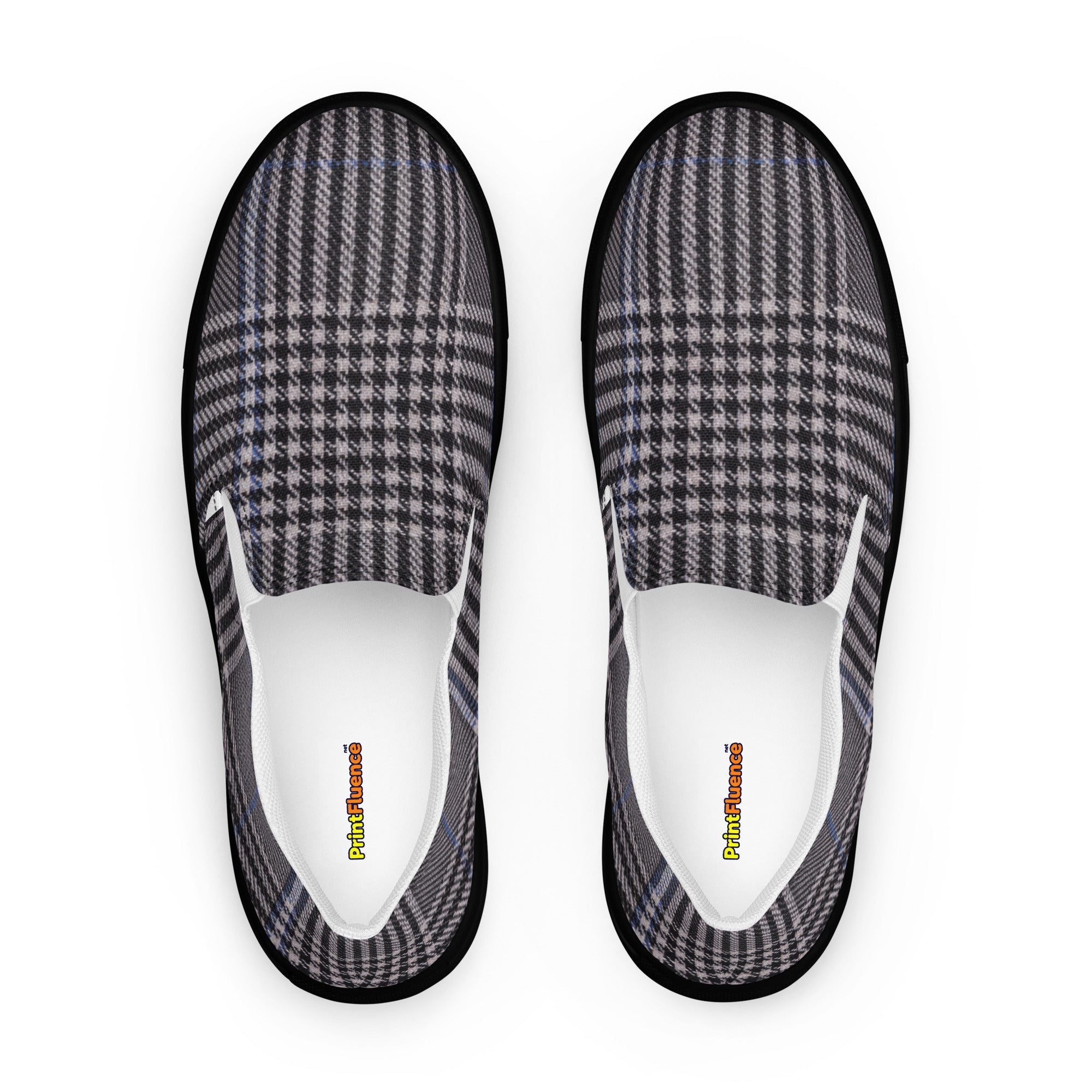 Men’s slip-on canvas shoes - Urban Heritage: Classic Grey Plaid Men’s Slip-On Canvas Shoes 👞✨ by printfluence.net