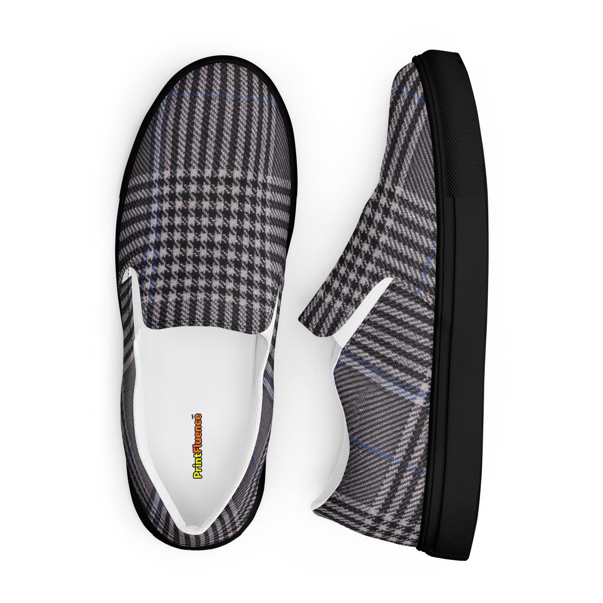 Men’s slip-on canvas shoes - Urban Heritage: Classic Grey Plaid Men’s Slip-On Canvas Shoes 👞✨ by printfluence.net