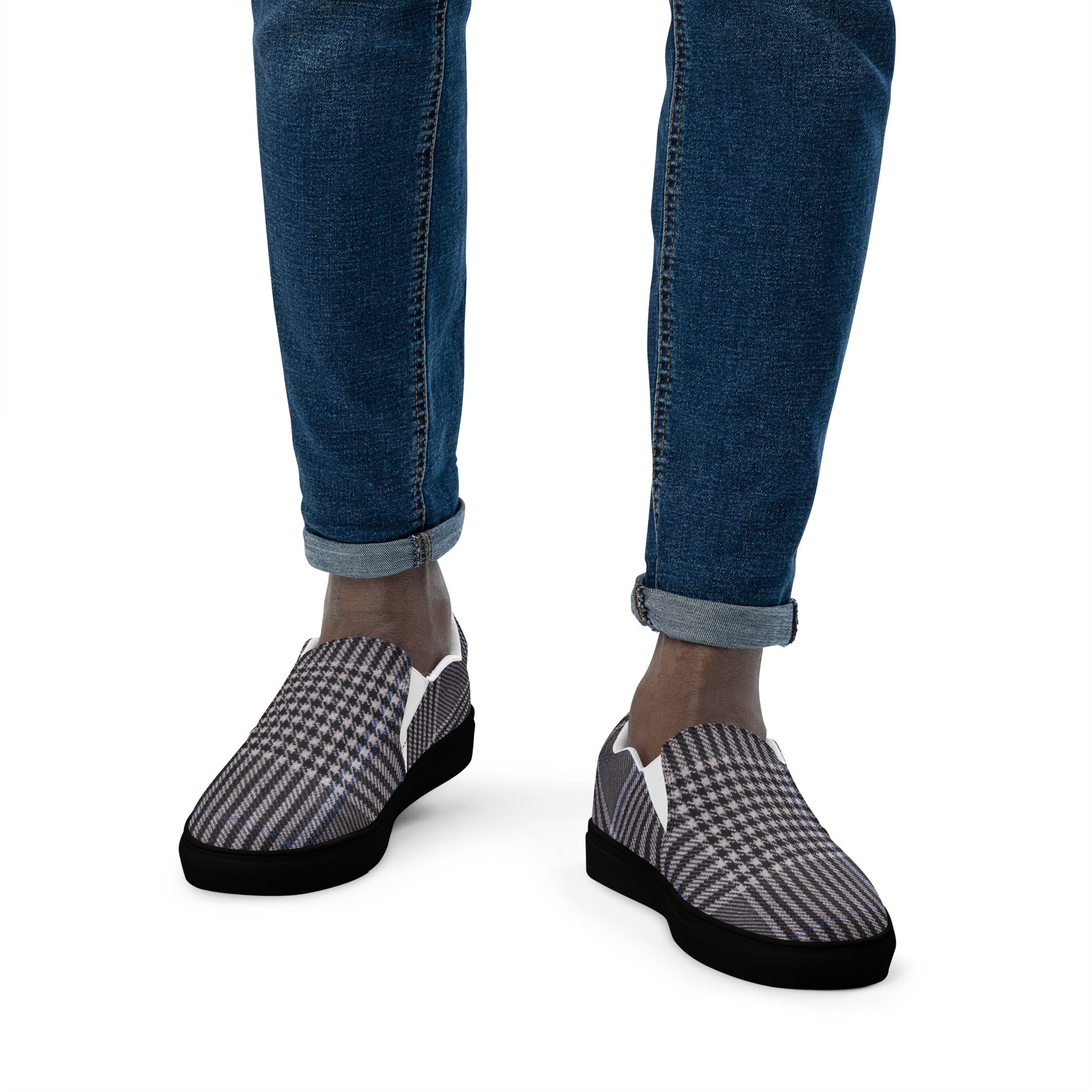 Men’s slip-on canvas shoes - Urban Heritage: Classic Grey Plaid Men’s Slip-On Canvas Shoes 👞✨ by printfluence.net