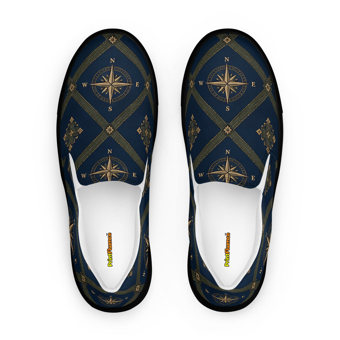 Men’s slip-on canvas shoes - Monochrome Majesty: Men’s Slip-On Canvas Shoes - Classic Black & White Paisley Art by printfluence.net