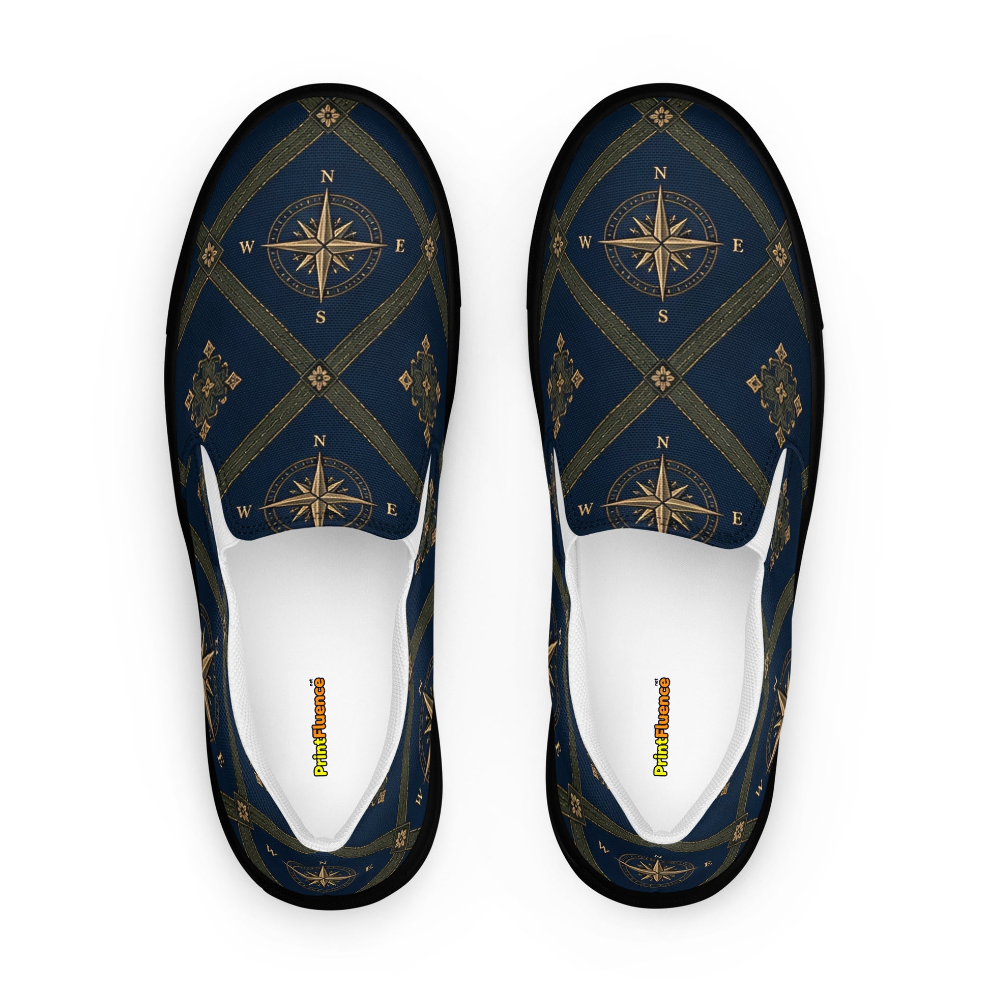 Men’s slip-on canvas shoes - Monochrome Majesty: Men’s Slip-On Canvas Shoes - Classic Black & White Paisley Art by printfluence.net