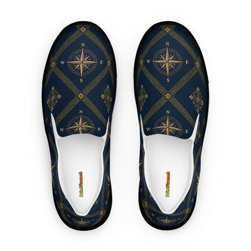 Men’s slip-on canvas shoes - Monochrome Majesty: Men’s Slip-On Canvas Shoes - Classic Black & White Paisley Art by printfluence.net