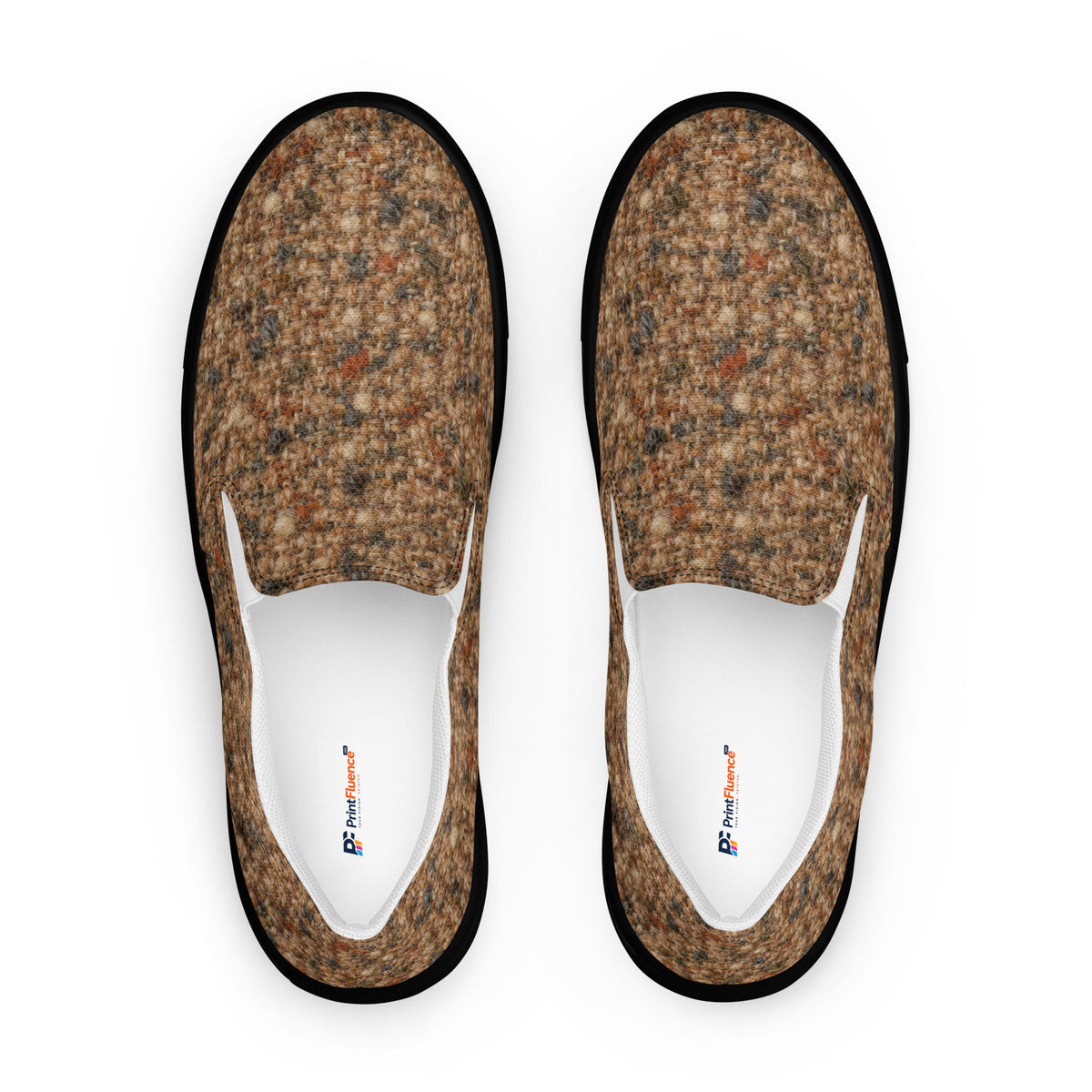 Heritage Bloom Lovers | Men’s Slip-On Canvas Shoes — Classic Brown Donegal Tweed Wool Textured Pattern by printfluence
