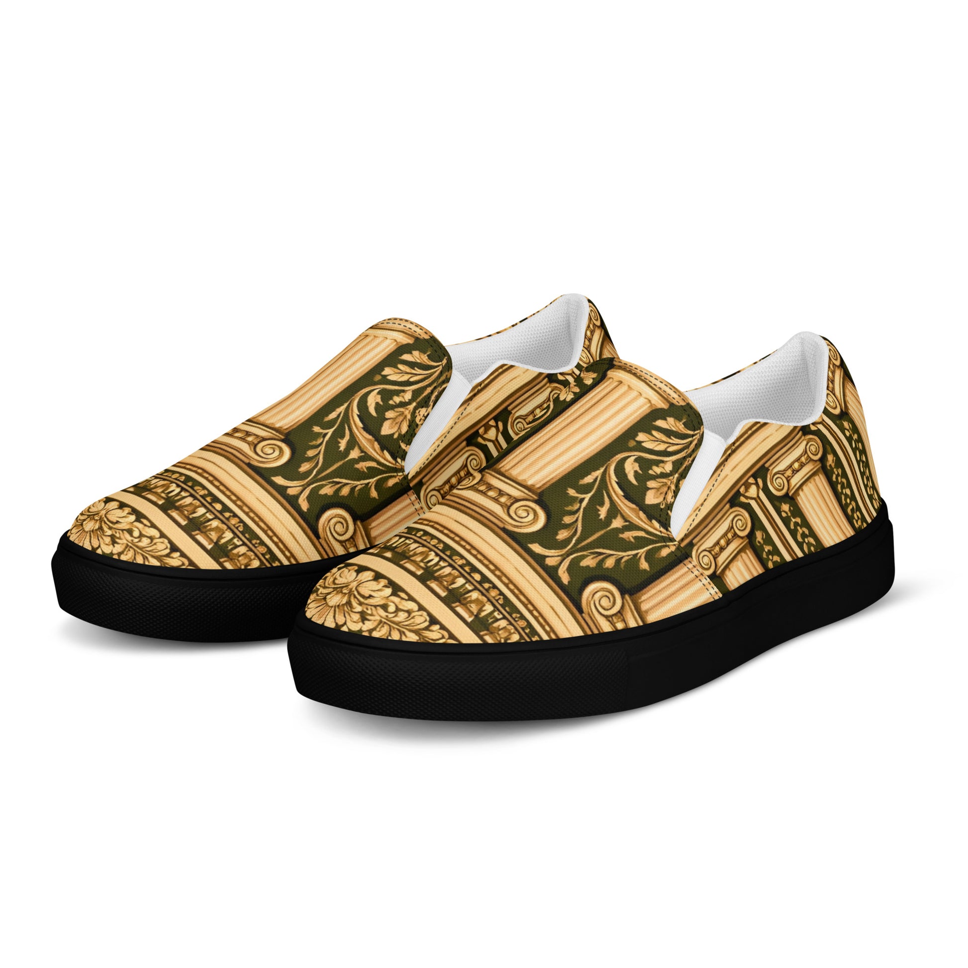 Men’s slip-on canvas shoes - Neoclassical Columns Slip-On Canvas Shoes – Elegant Gold Greek Pattern Men’s by printfluence.net