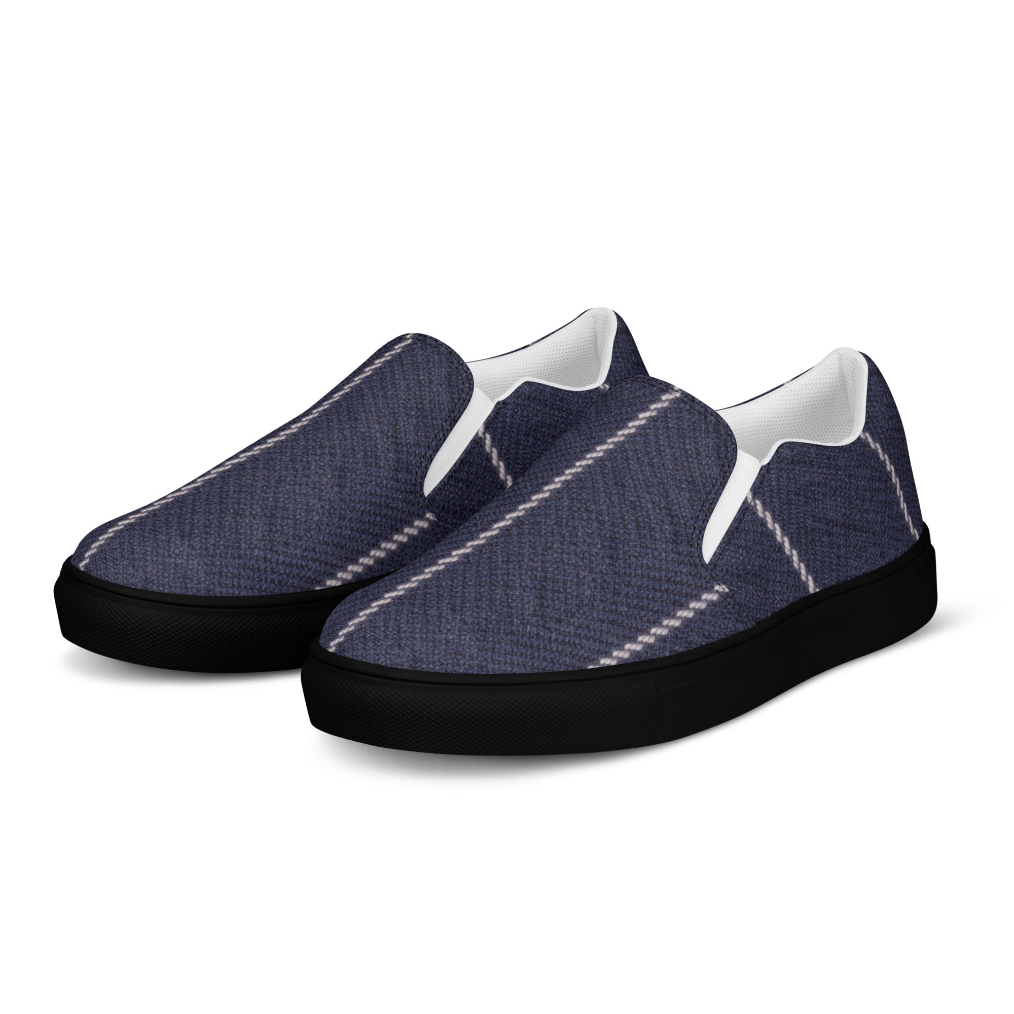 Men’s slip-on canvas shoes - Navy Pinstripe Slip-On Canvas Shoes – Men's Classic Casual Sneakers by printfluence.net