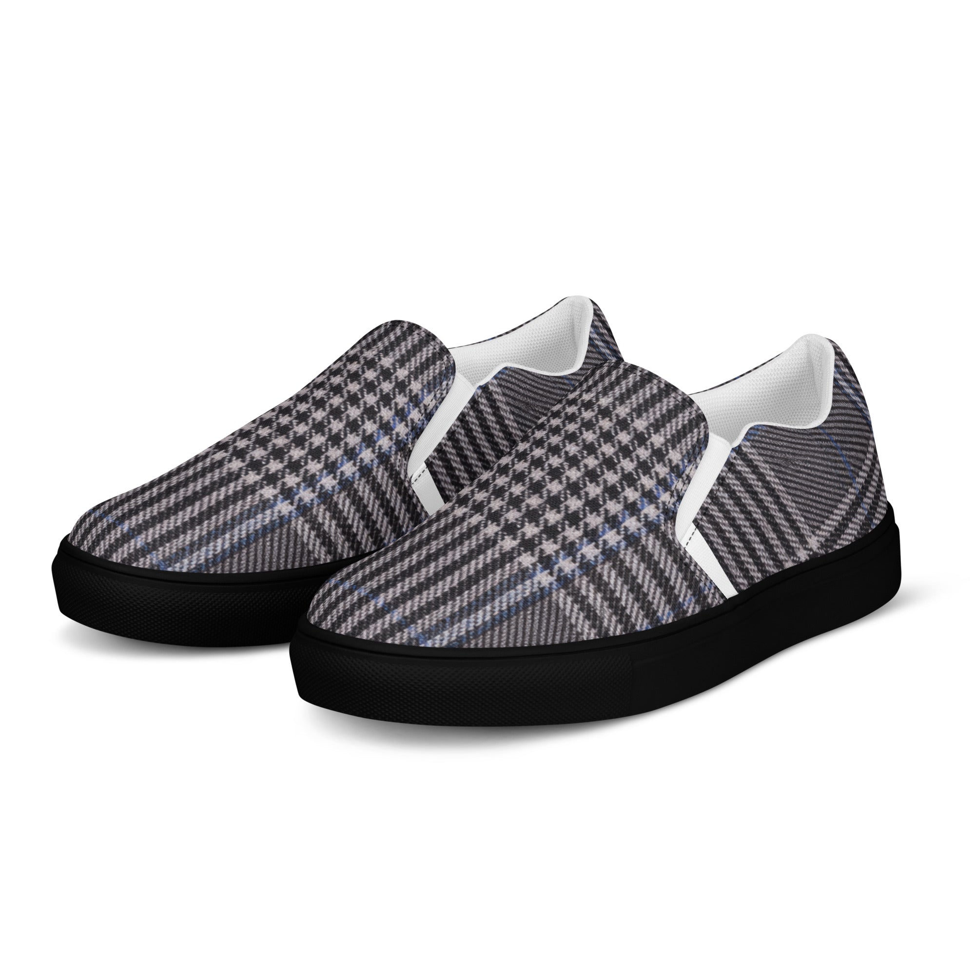 Men’s slip-on canvas shoes - Urban Heritage: Classic Grey Plaid Men’s Slip-On Canvas Shoes 👞✨ by printfluence.net
