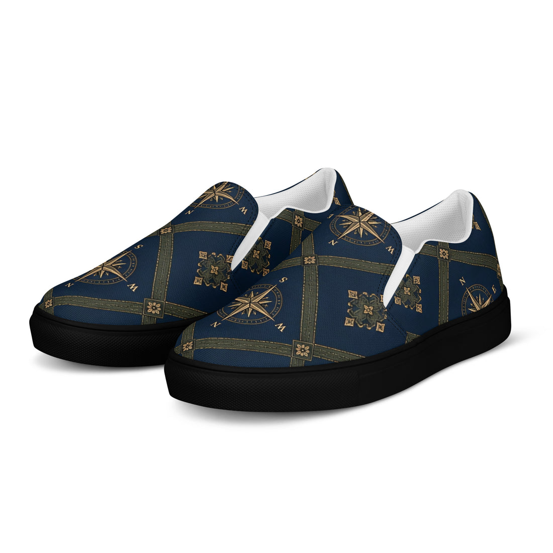 Men’s slip-on canvas shoes - Monochrome Majesty: Men’s Slip-On Canvas Shoes - Classic Black & White Paisley Art by printfluence.net