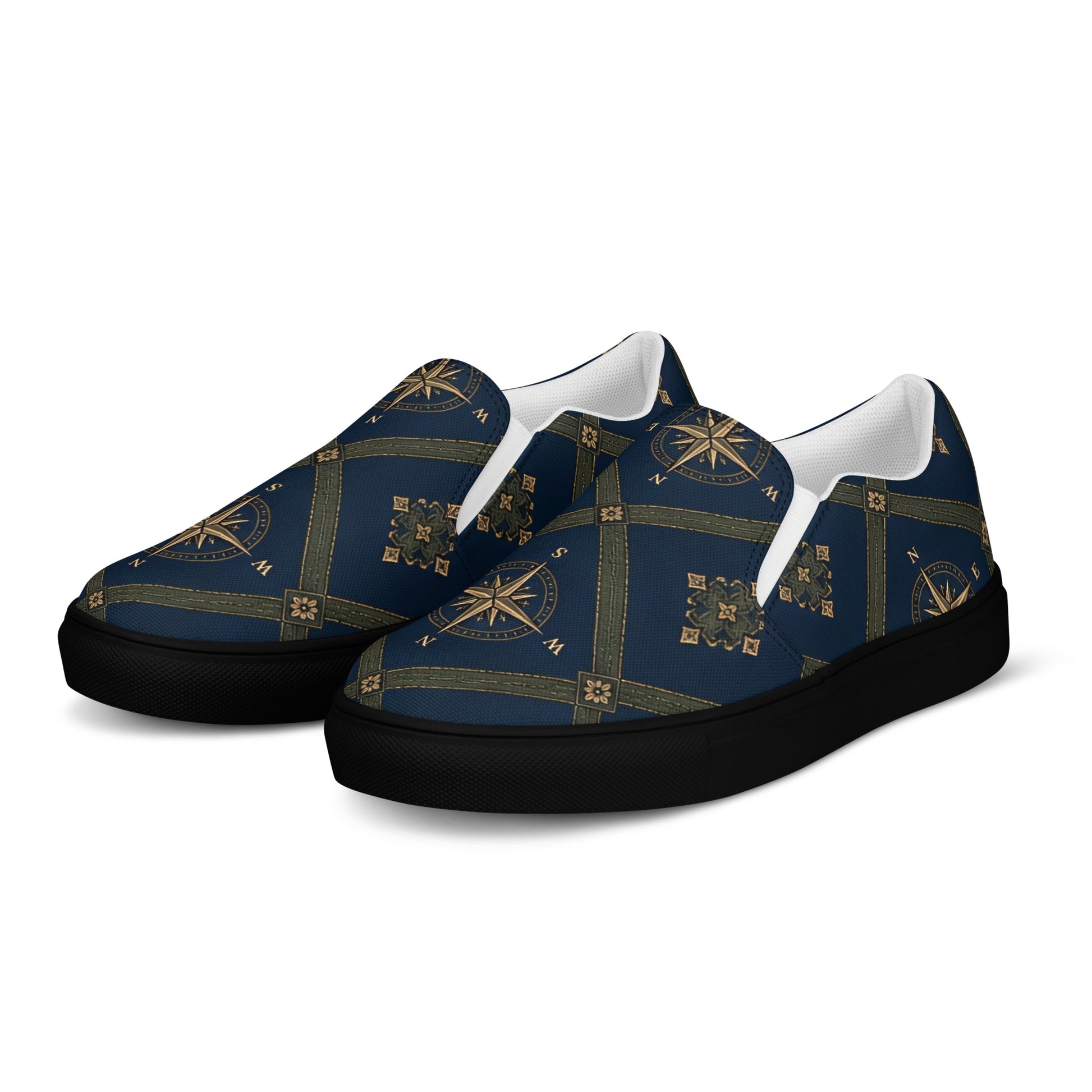 Men’s slip-on canvas shoes - Monochrome Majesty: Men’s Slip-On Canvas Shoes - Classic Black & White Paisley Art by printfluence.net
