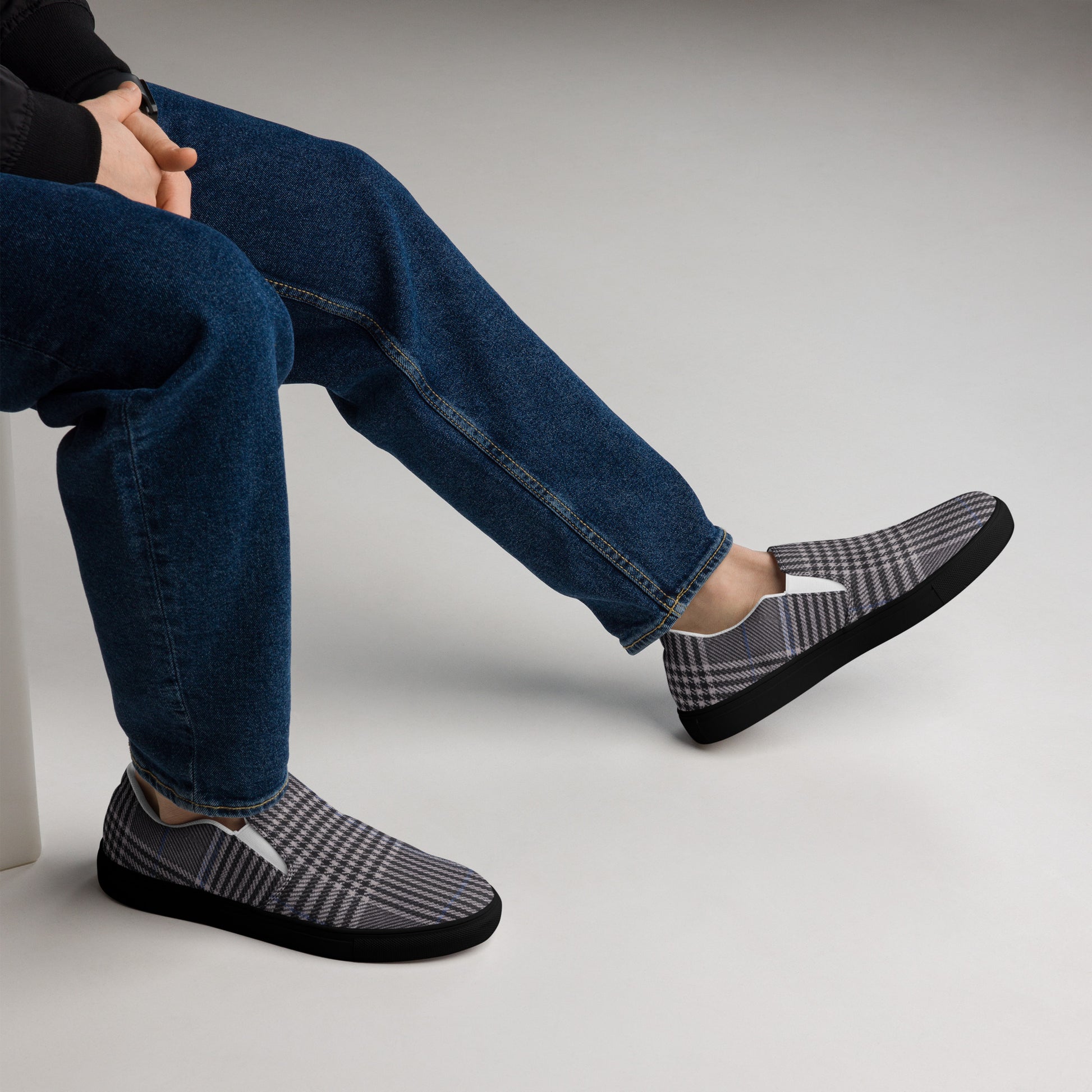 Men’s slip-on canvas shoes - Urban Heritage: Classic Grey Plaid Men’s Slip-On Canvas Shoes 👞✨ by printfluence.net