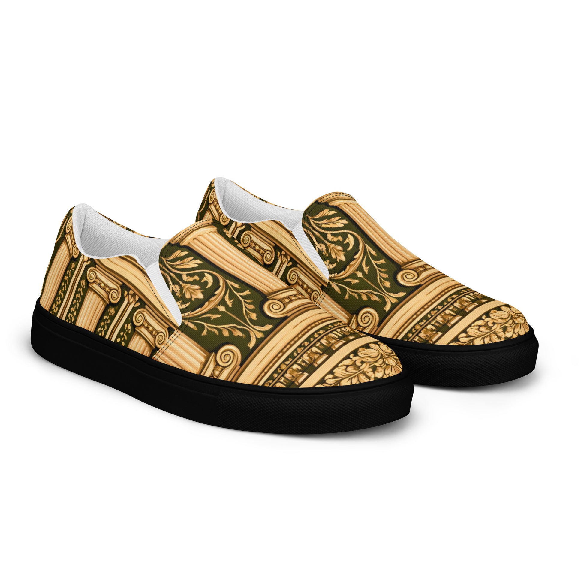 Men’s slip-on canvas shoes - Neoclassical Columns Slip-On Canvas Shoes – Elegant Gold Greek Pattern Men’s by printfluence.net