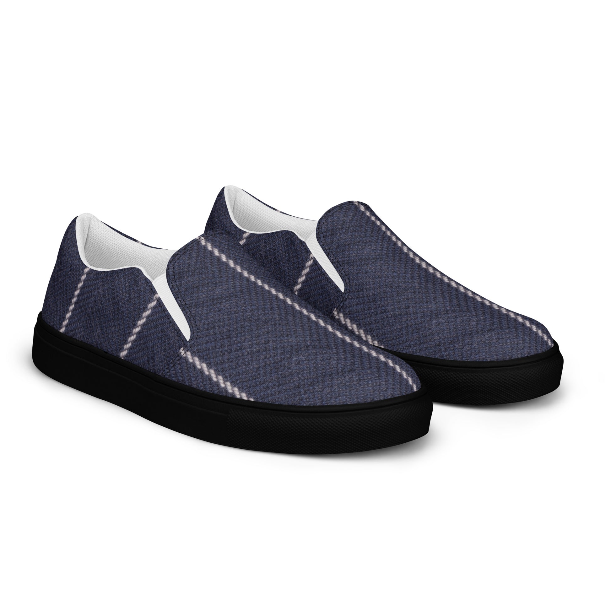 Men’s slip-on canvas shoes - Navy Pinstripe Slip-On Canvas Shoes – Men's Classic Casual Sneakers by printfluence.net