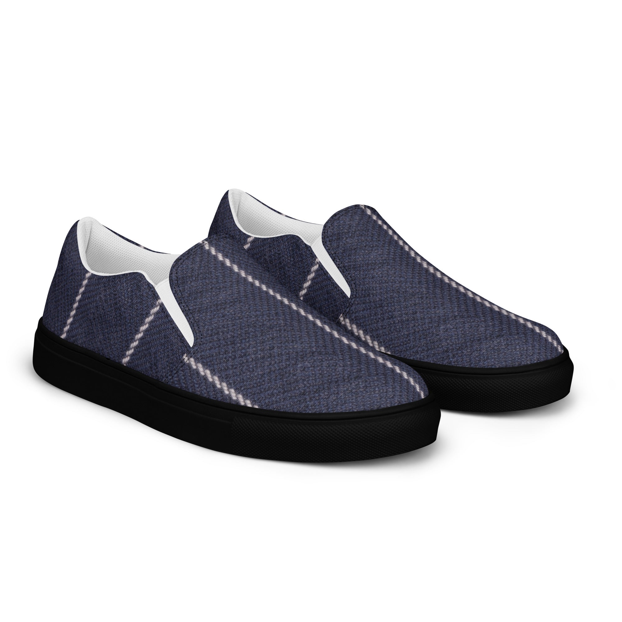 Men’s slip-on canvas shoes - Navy Pinstripe Slip-On Canvas Shoes – Men's Classic Casual Sneakers by printfluence.net
