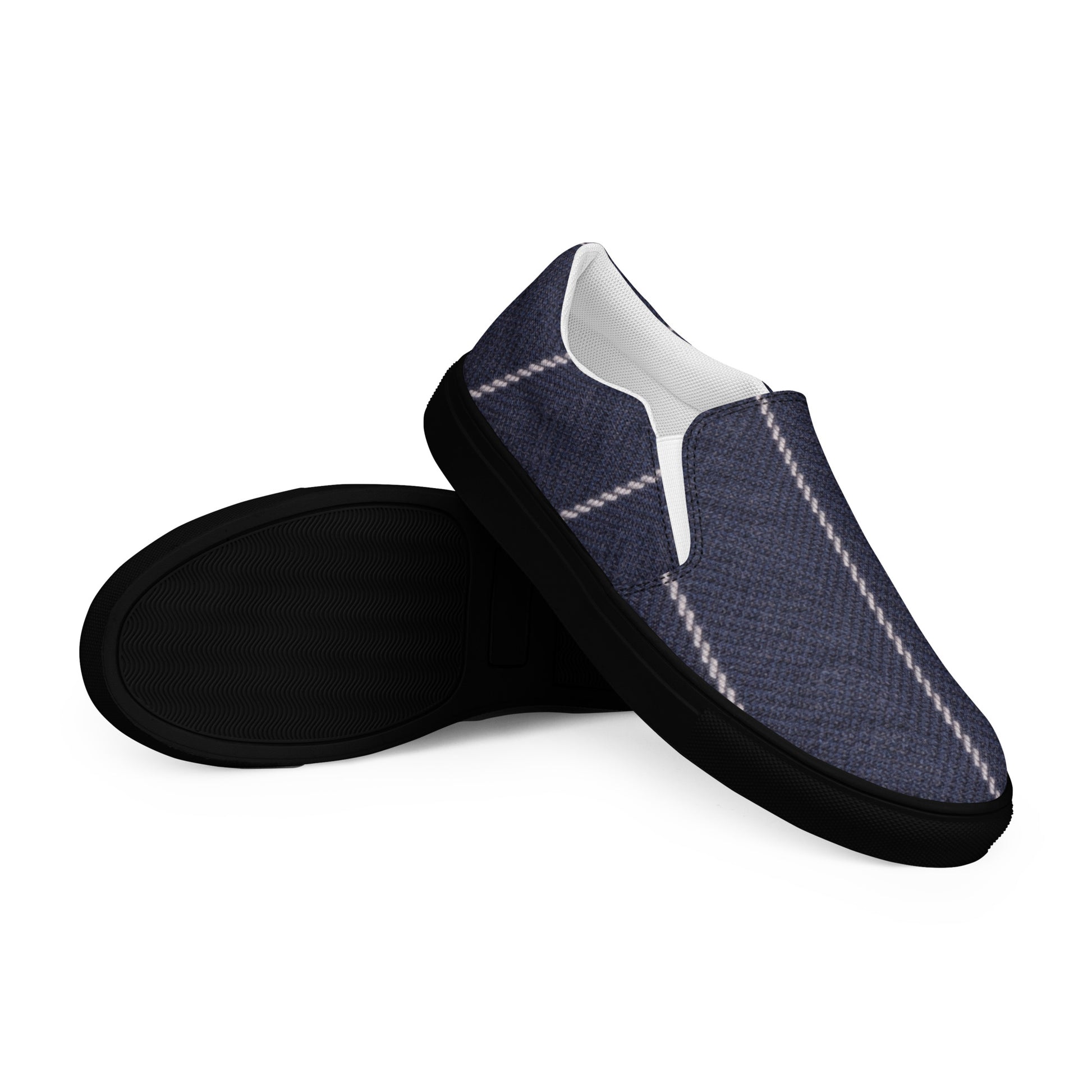 Men’s slip-on canvas shoes - Navy Pinstripe Slip-On Canvas Shoes – Men's Classic Casual Sneakers by printfluence.net