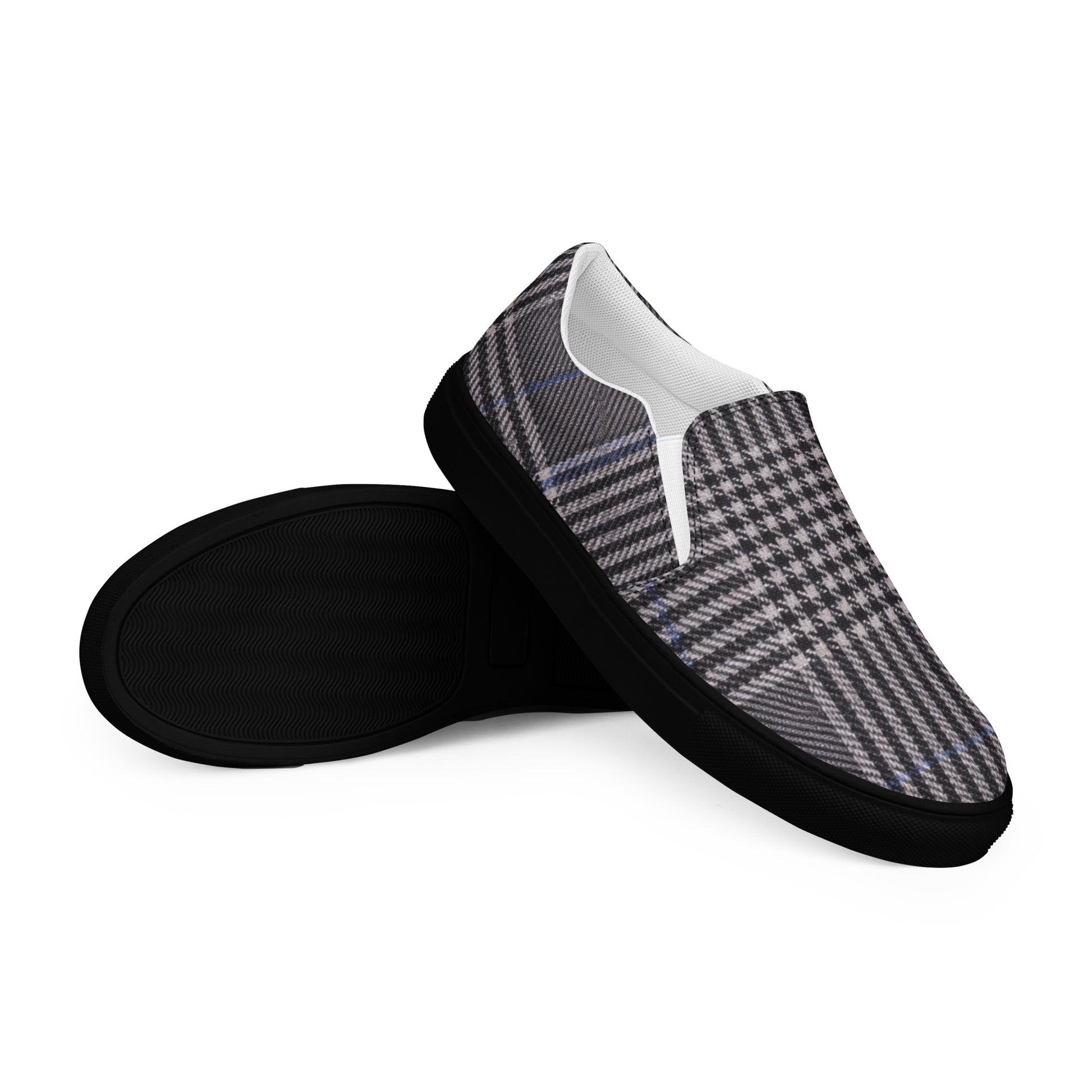 Men’s slip-on canvas shoes - Urban Heritage: Classic Grey Plaid Men’s Slip-On Canvas Shoes 👞✨ by printfluence.net