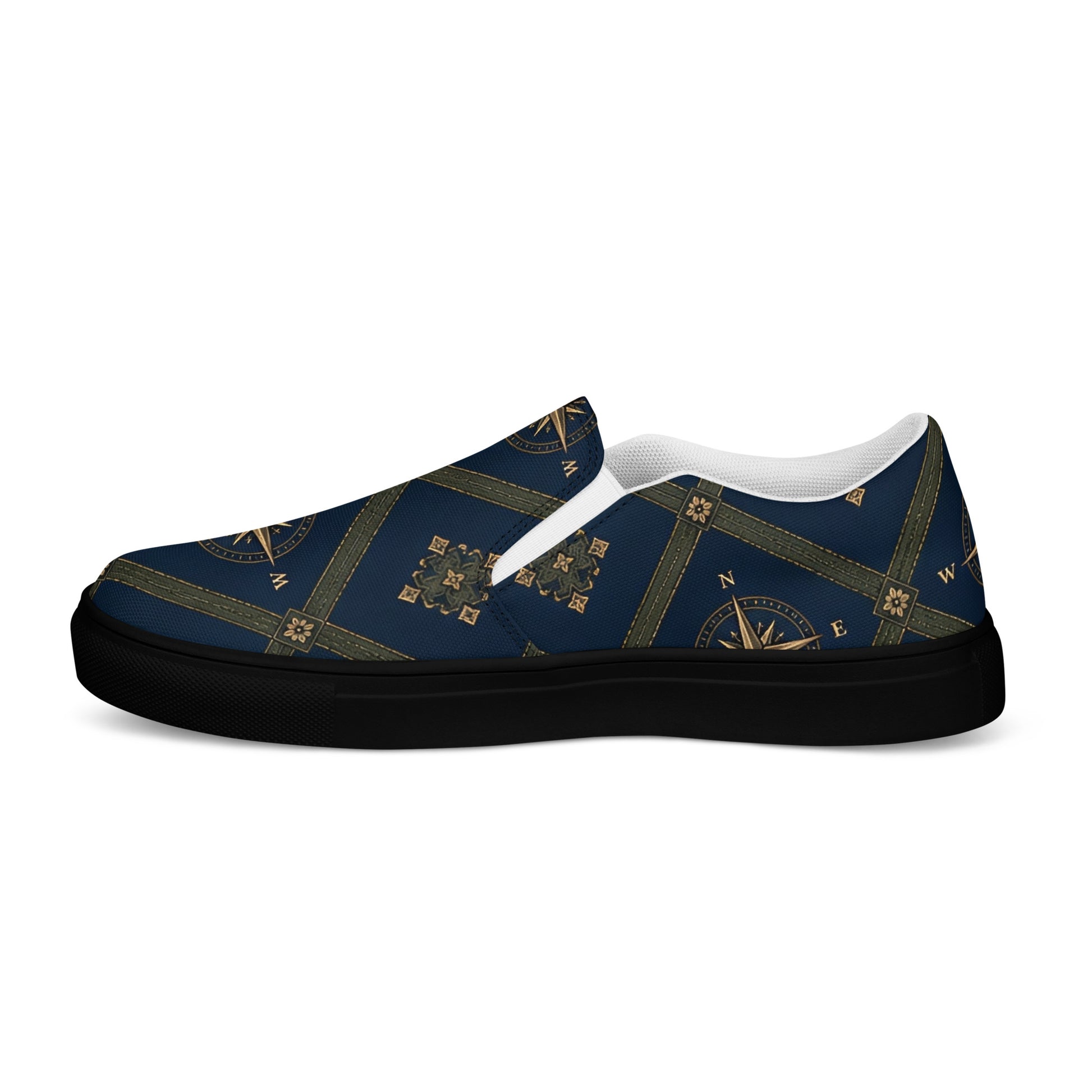 Men’s slip-on canvas shoes - Monochrome Majesty: Men’s Slip-On Canvas Shoes - Classic Black & White Paisley Art by printfluence.net
