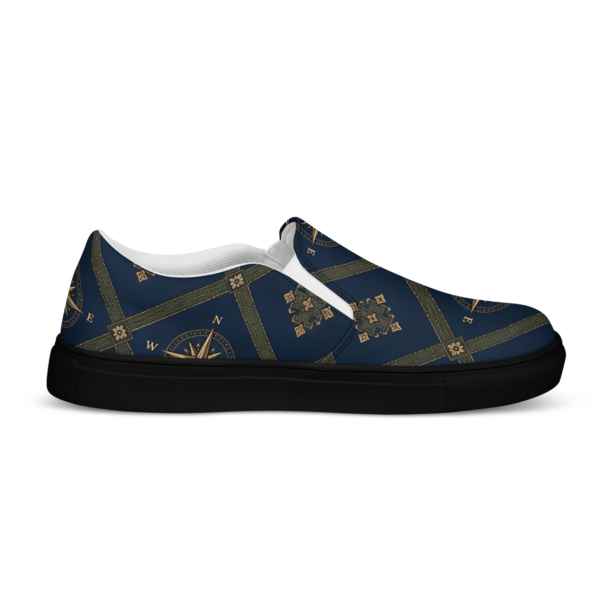Men’s slip-on canvas shoes - Monochrome Majesty: Men’s Slip-On Canvas Shoes - Classic Black & White Paisley Art by printfluence.net