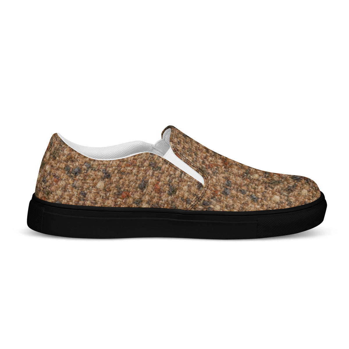 Heritage Bloom Lovers | Men’s Slip-On Canvas Shoes — Classic Brown Donegal Tweed Wool Textured Pattern by printfluence