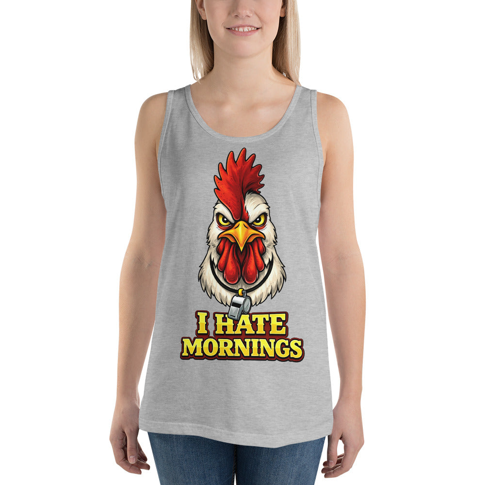 Men's Tank Top - Angry Rooster "I Hate Mornings" Funny Sarcastic Men's Staple Tank Top by printfluence.net